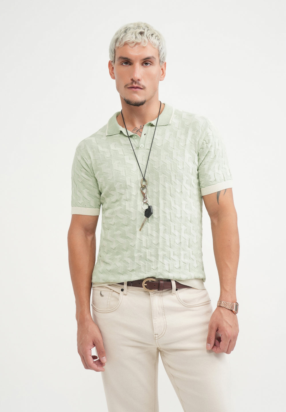 Cotton Light Teal Knitted Polo
