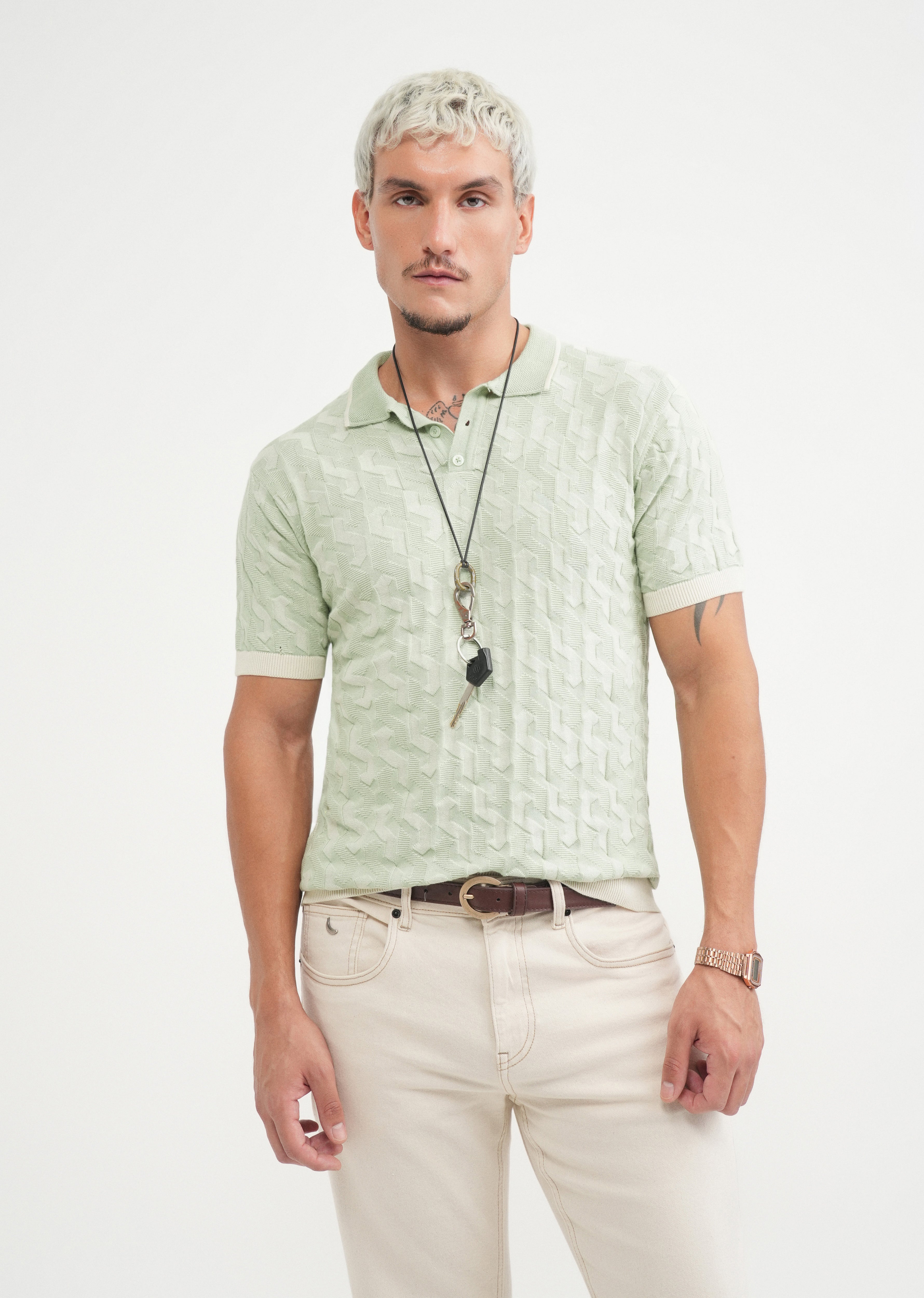 Cotton Light Teal Knitted Polo