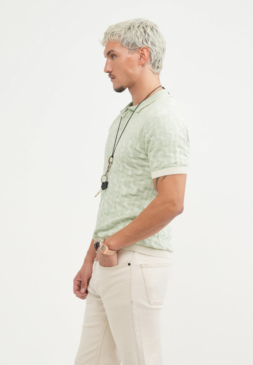 Cotton Light Teal Knitted Polo