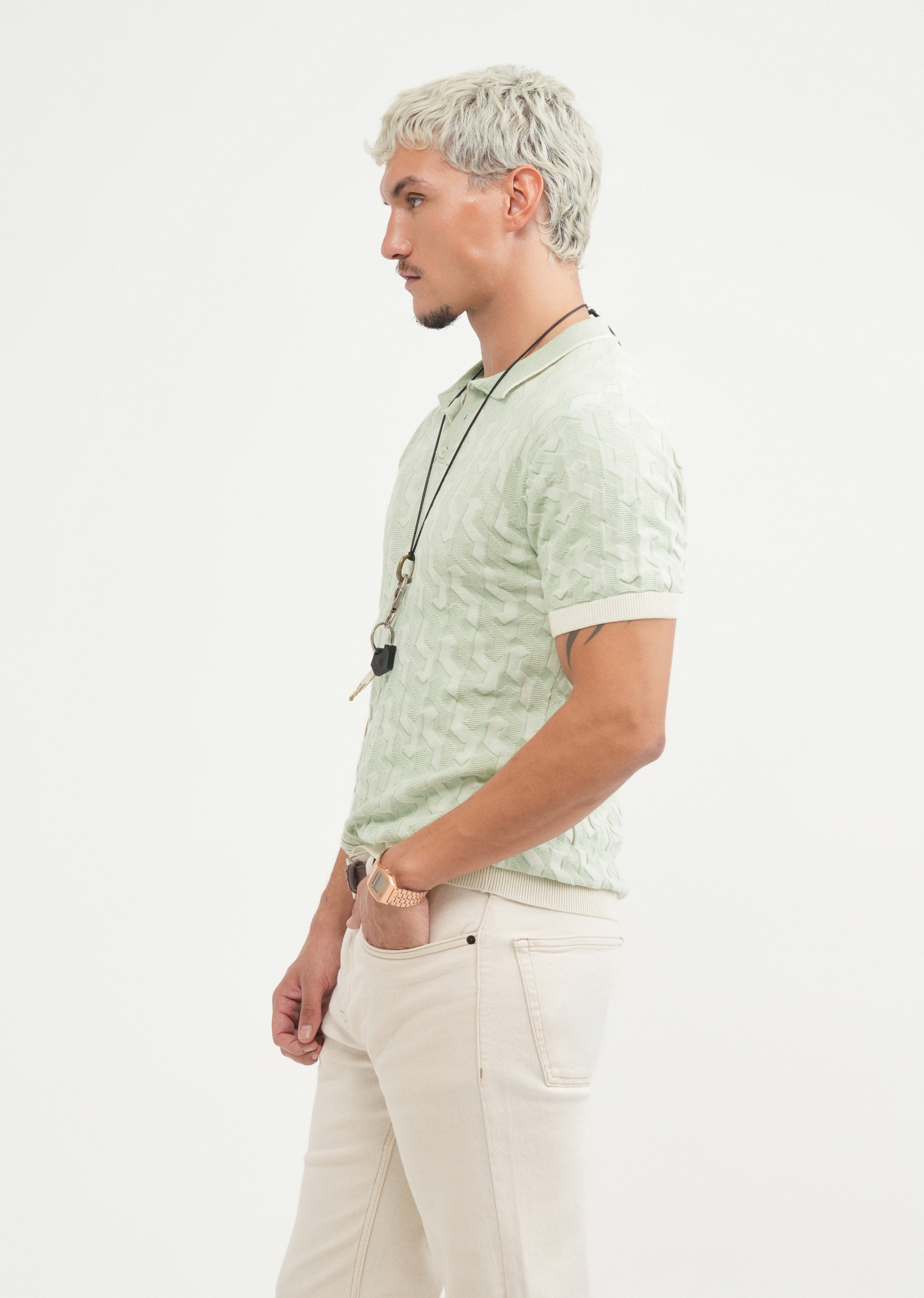 Cotton Light Teal Knitted Polo