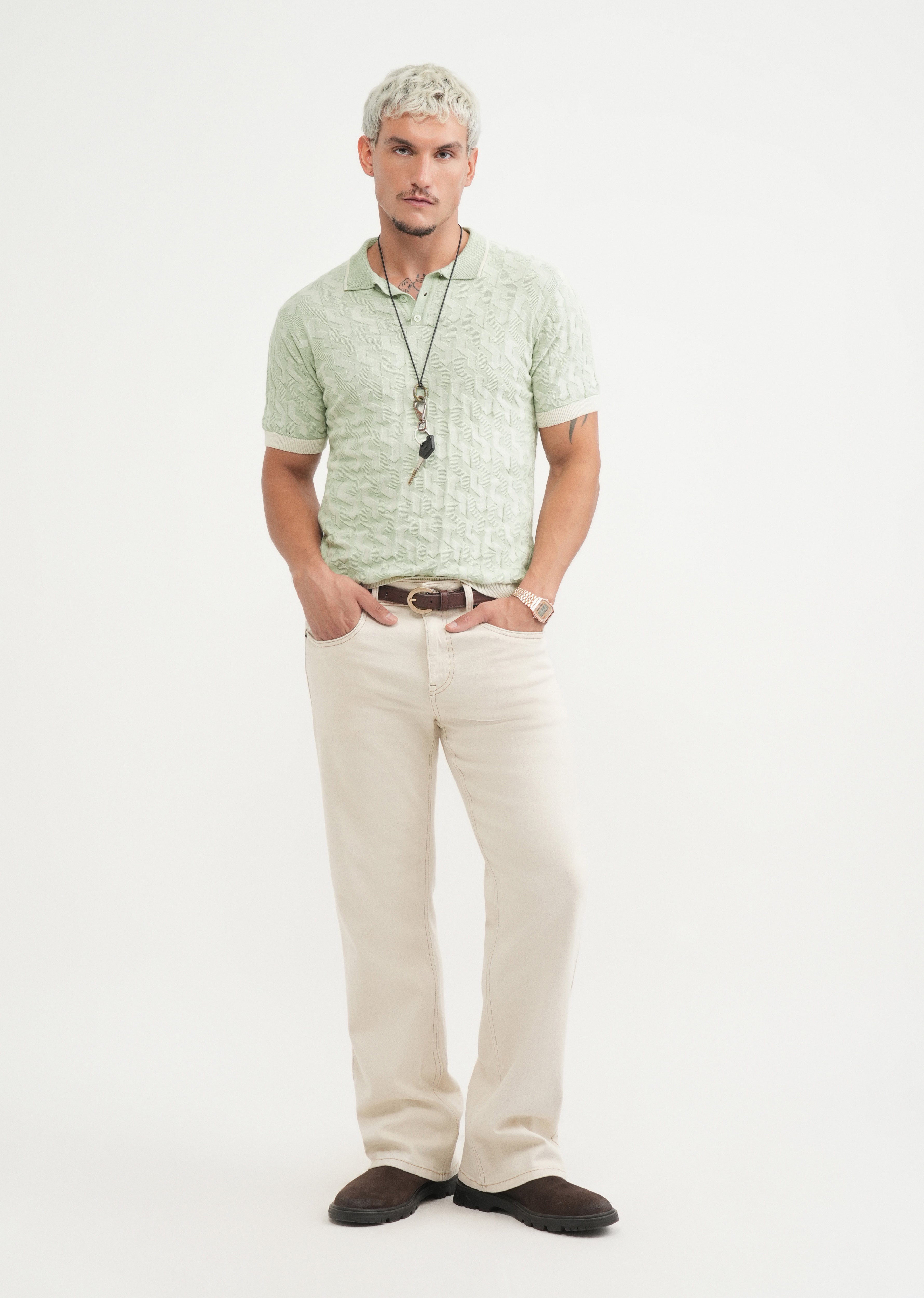 Cotton Light Teal Knitted Polo