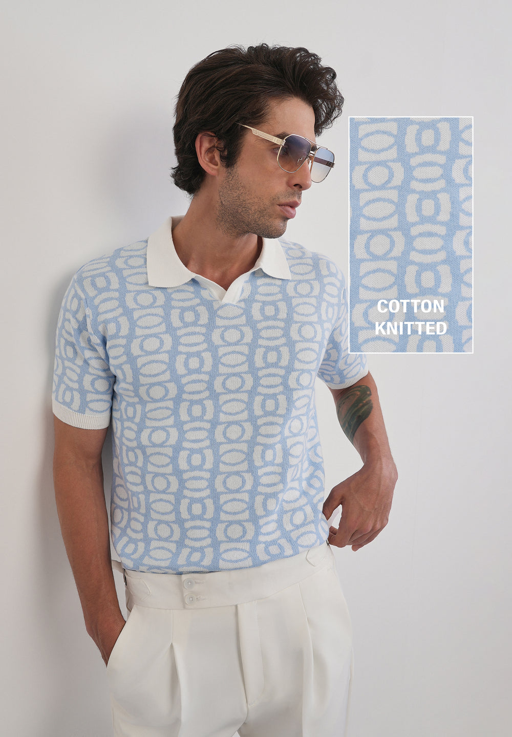 Cotton Sky Blue Knitted Polo