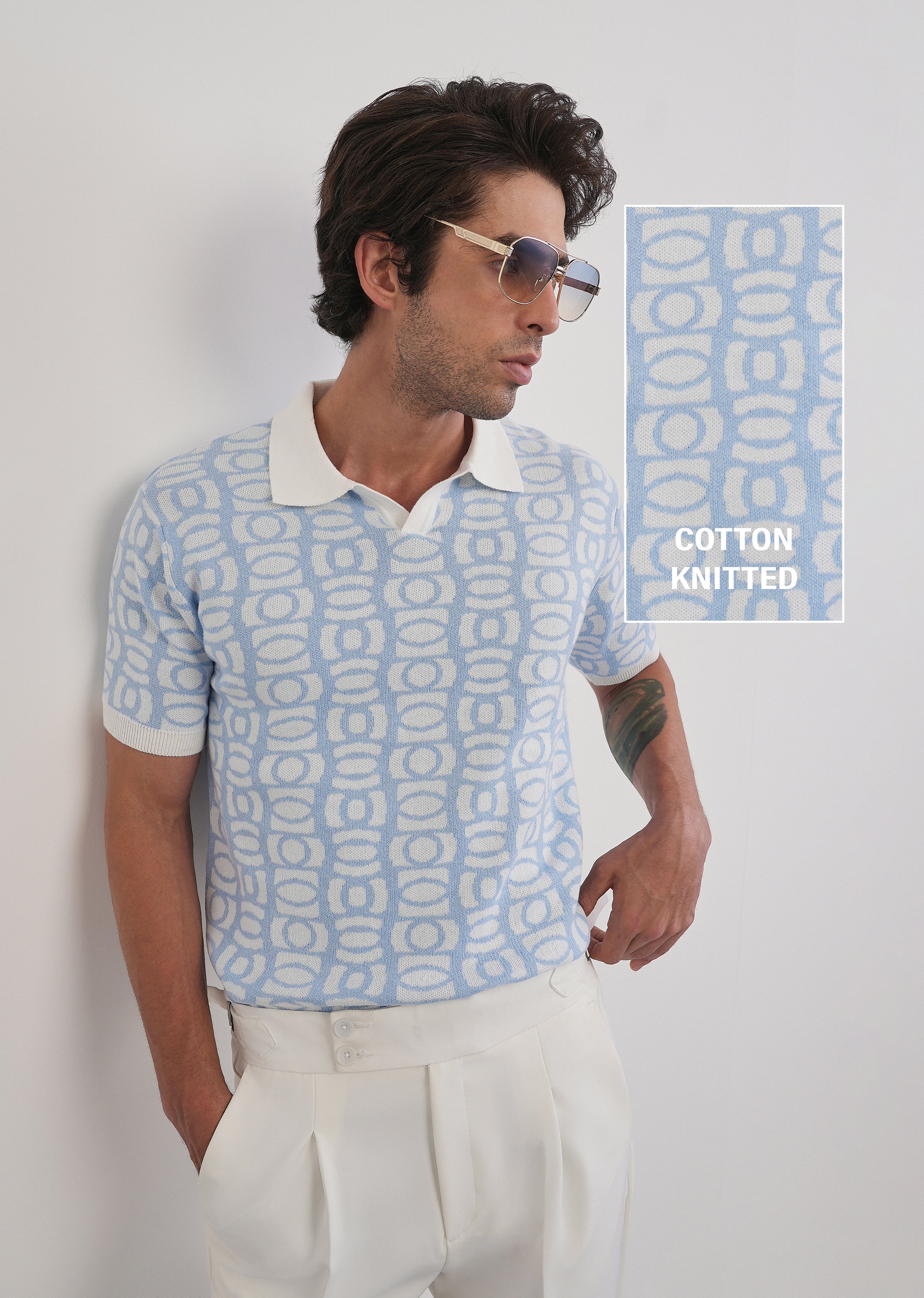 Cotton Sky Blue Knitted Polo