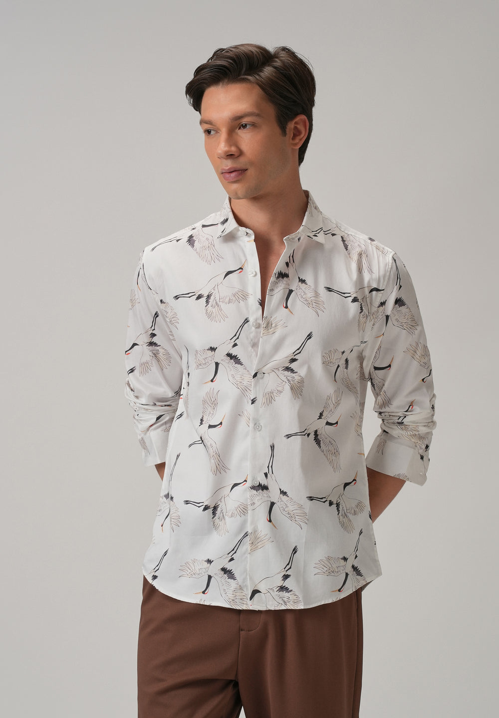 Crane Bird Print Shirt