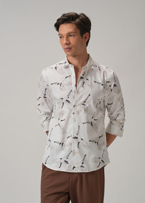 Crane Bird Print Shirt