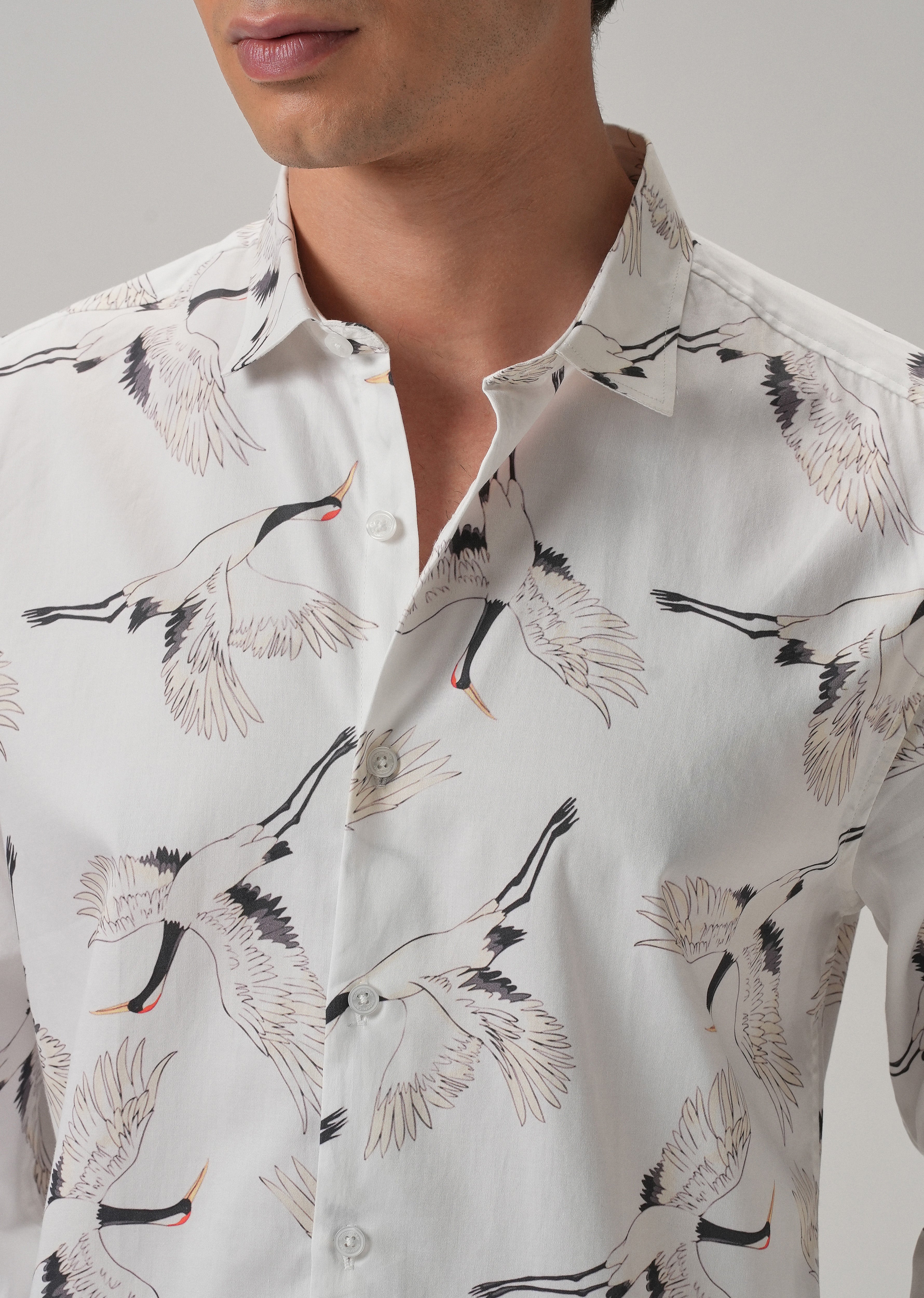 Crane Bird Print Shirt