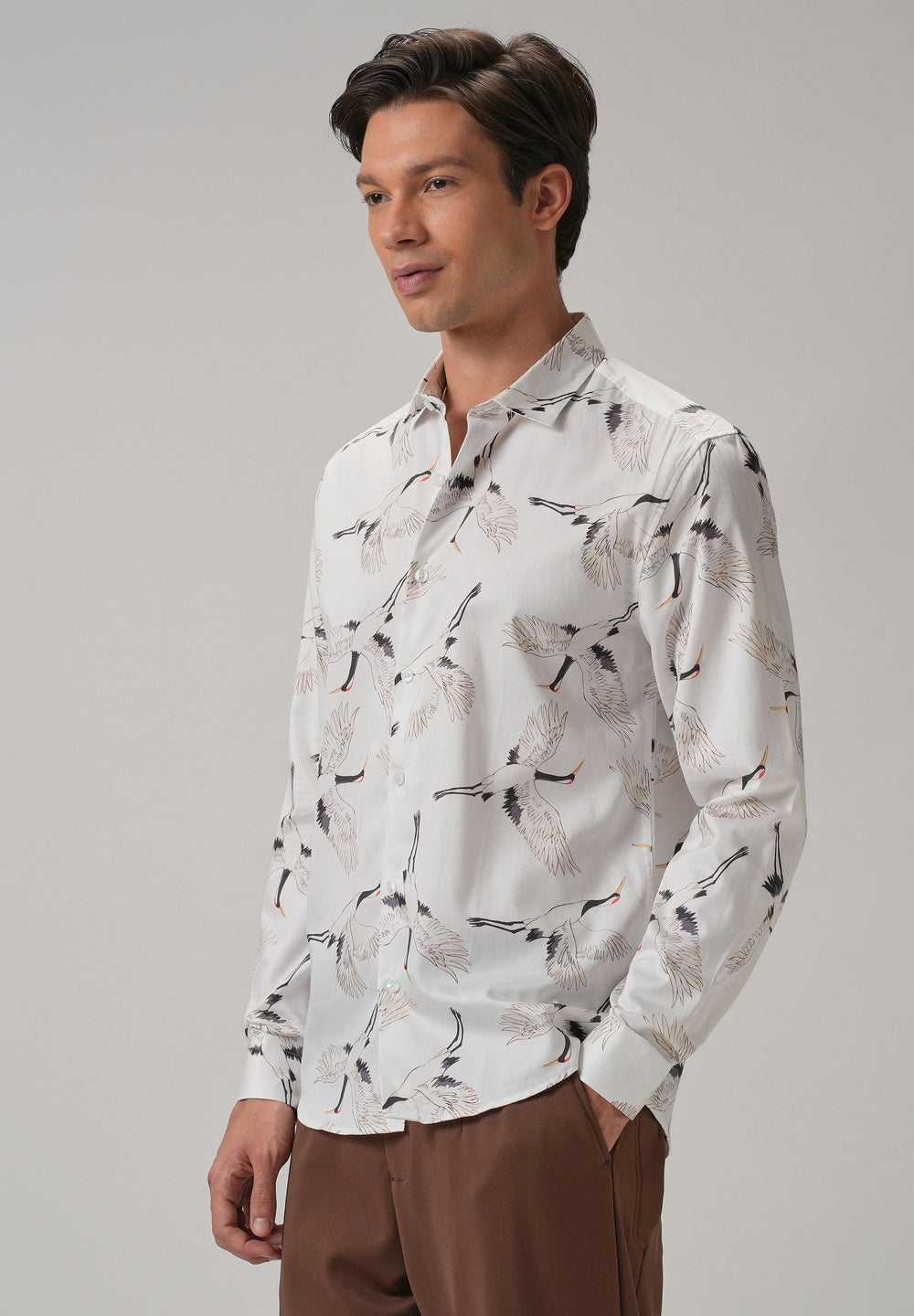 Crane Bird Print Shirt
