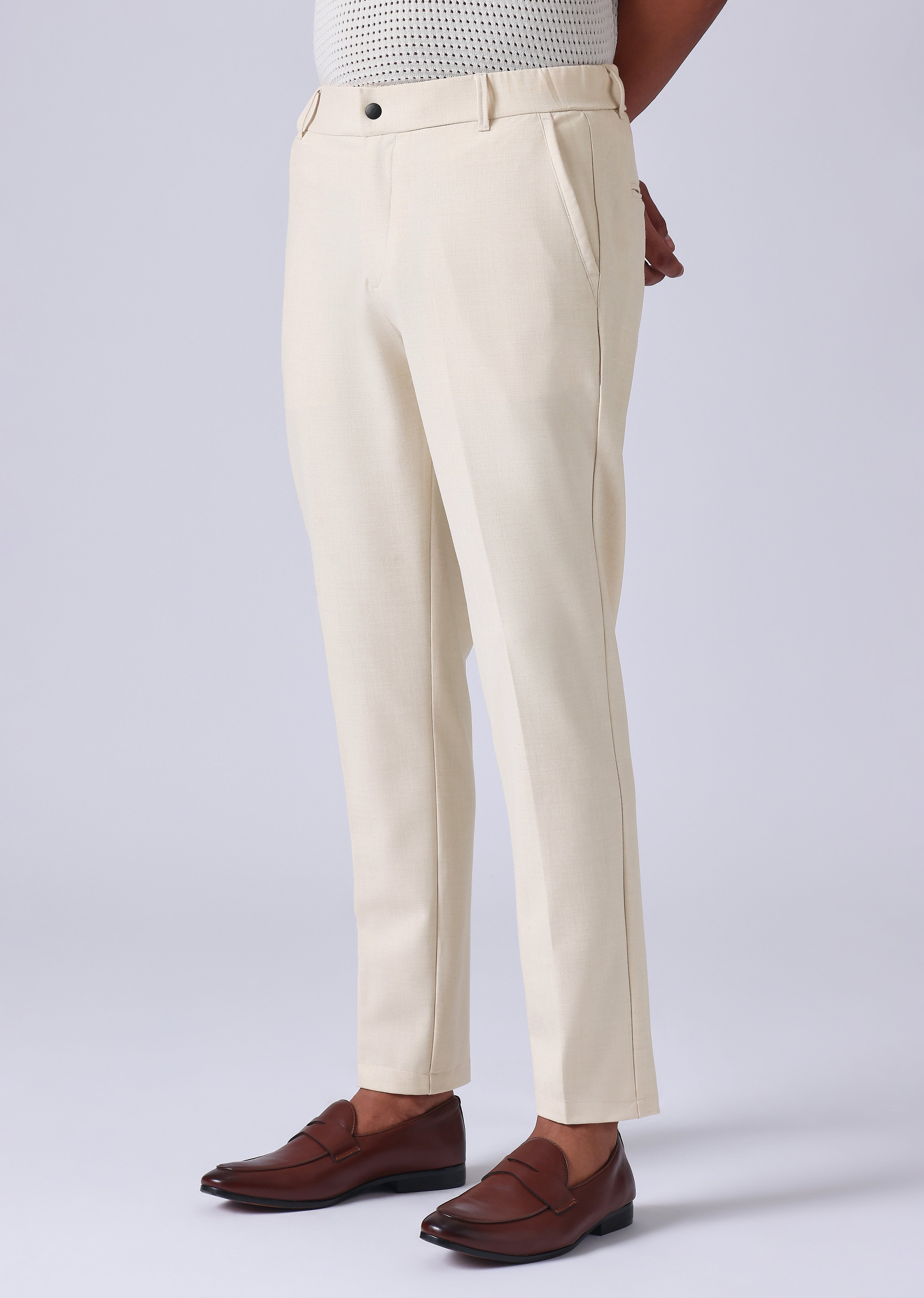 Cream 8 Way Stretch Trousers