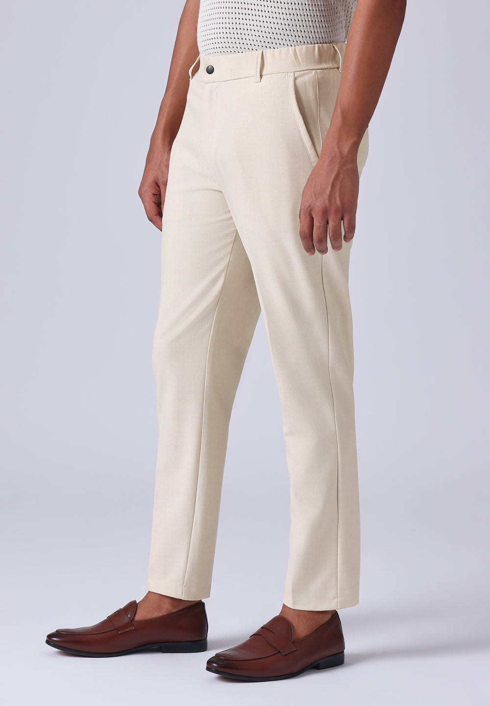 Cream 8 Way Stretch Trousers