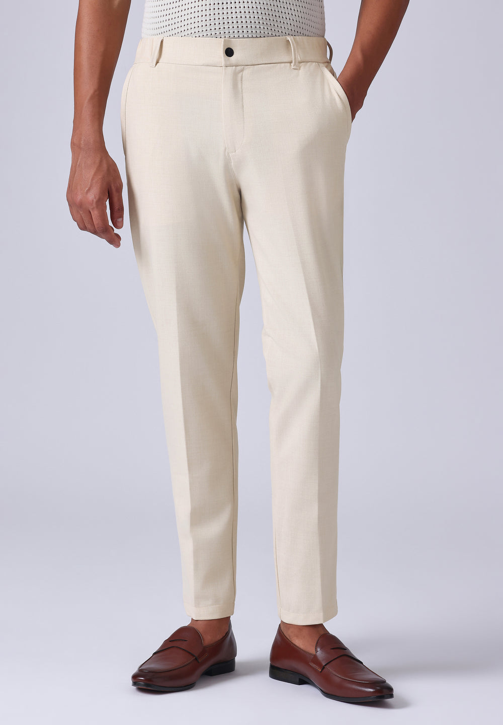 Cream 8 Way Stretch Trousers