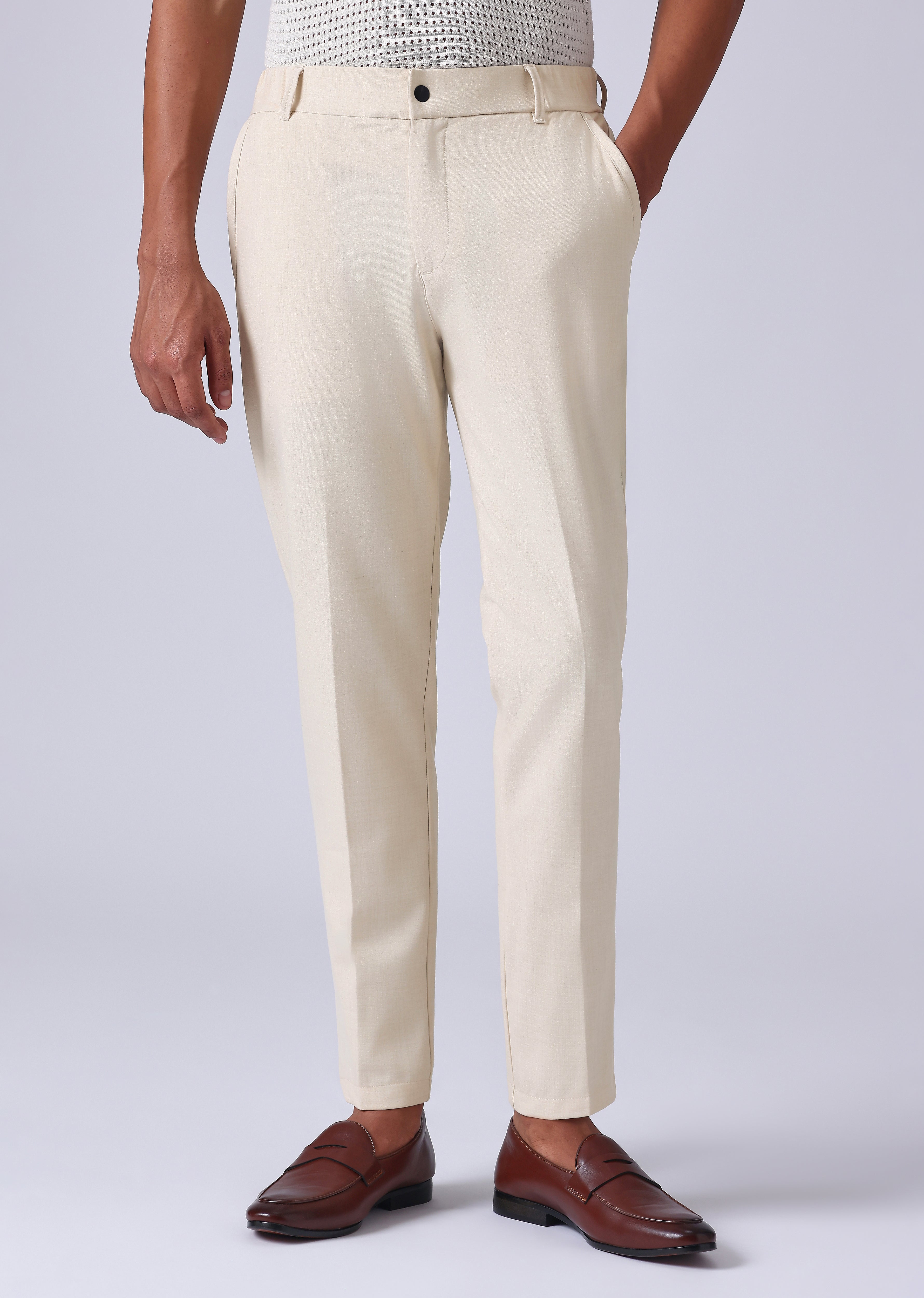 Cream 8 Way Stretch Trousers