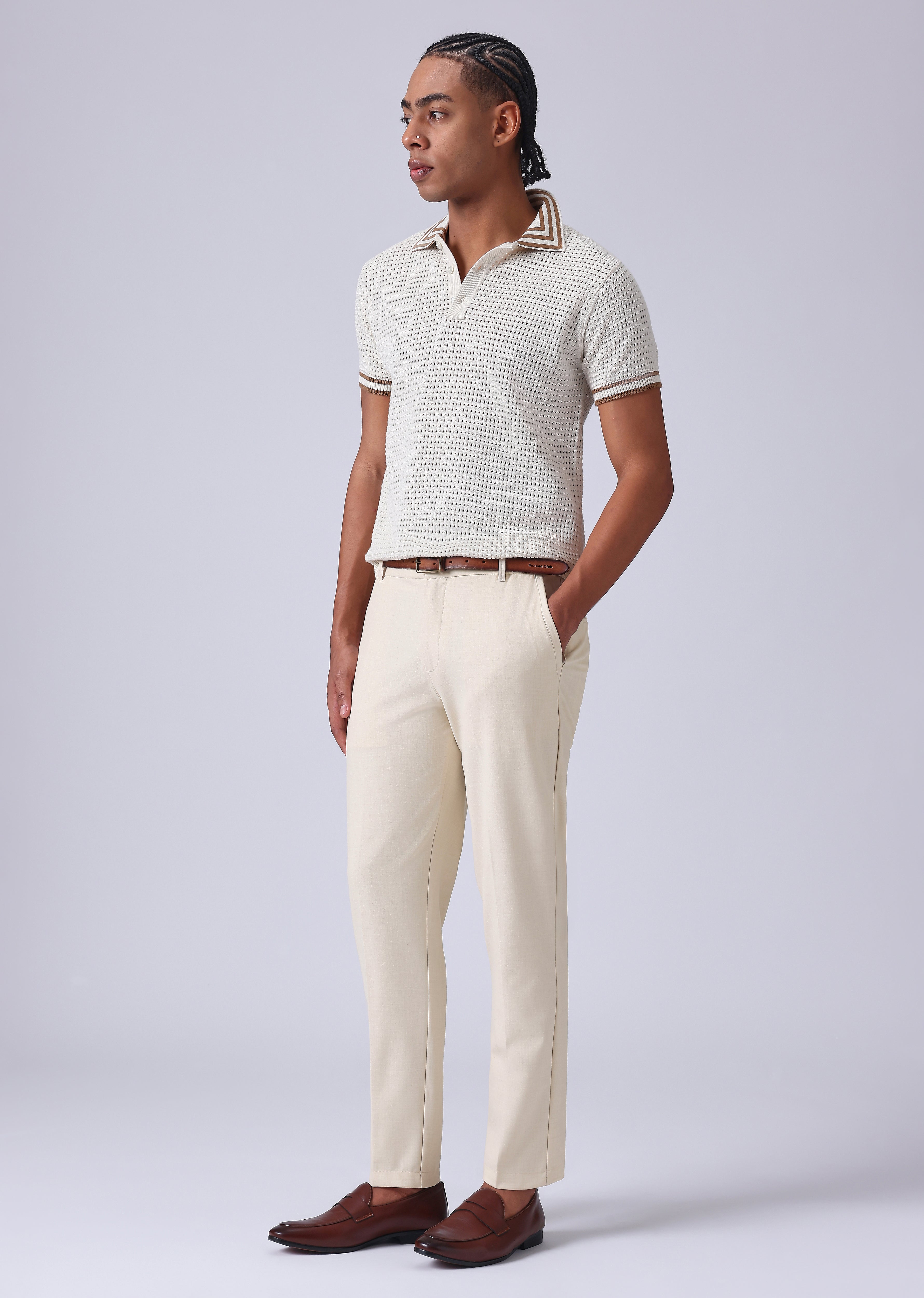 Cream 8 Way Stretch Trousers