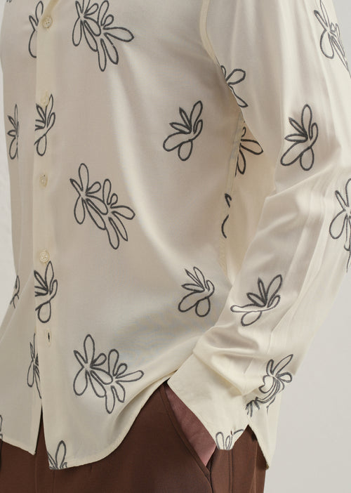 Cream Abstract Floral Embroidery Shirt