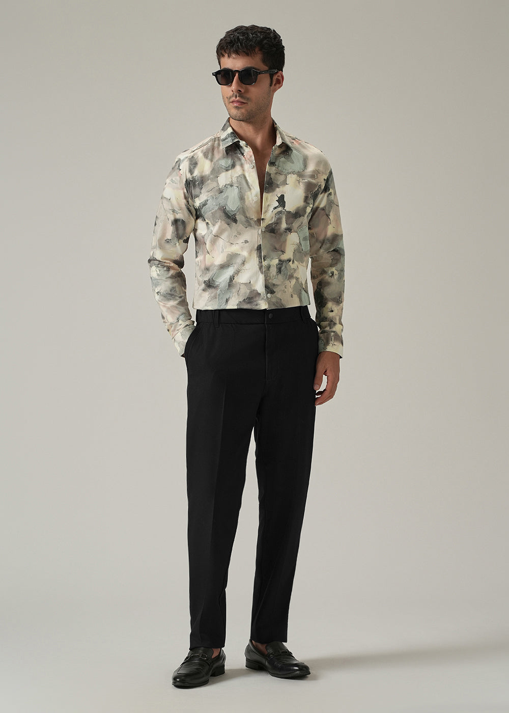 Cream Artistic Camouflage Print Shirt