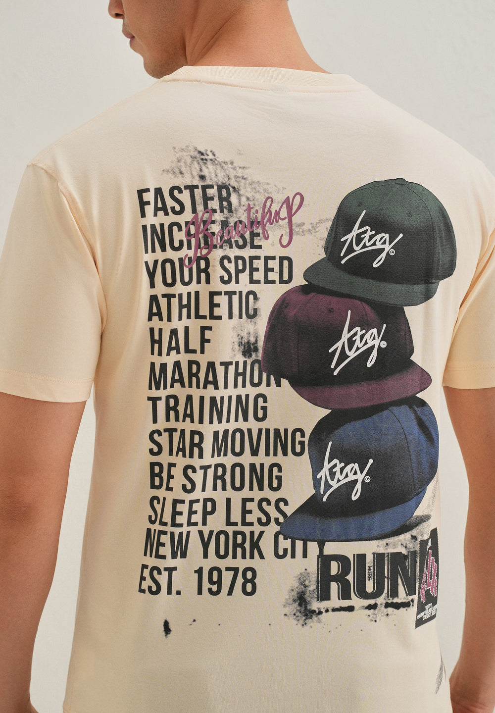 Cream Back Print Regular Fit T-Shirt