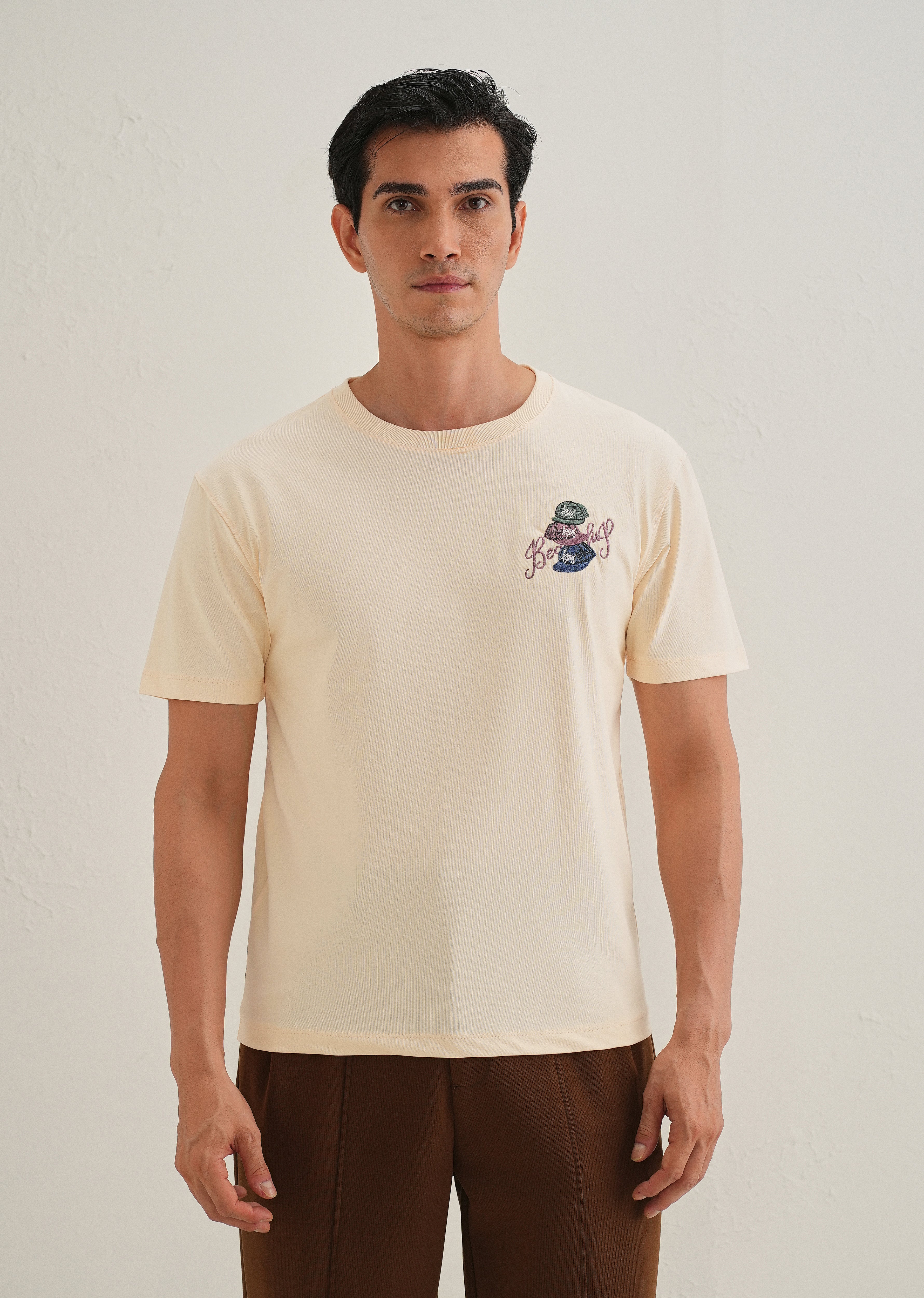 Cream Back Print Regular Fit T-Shirt