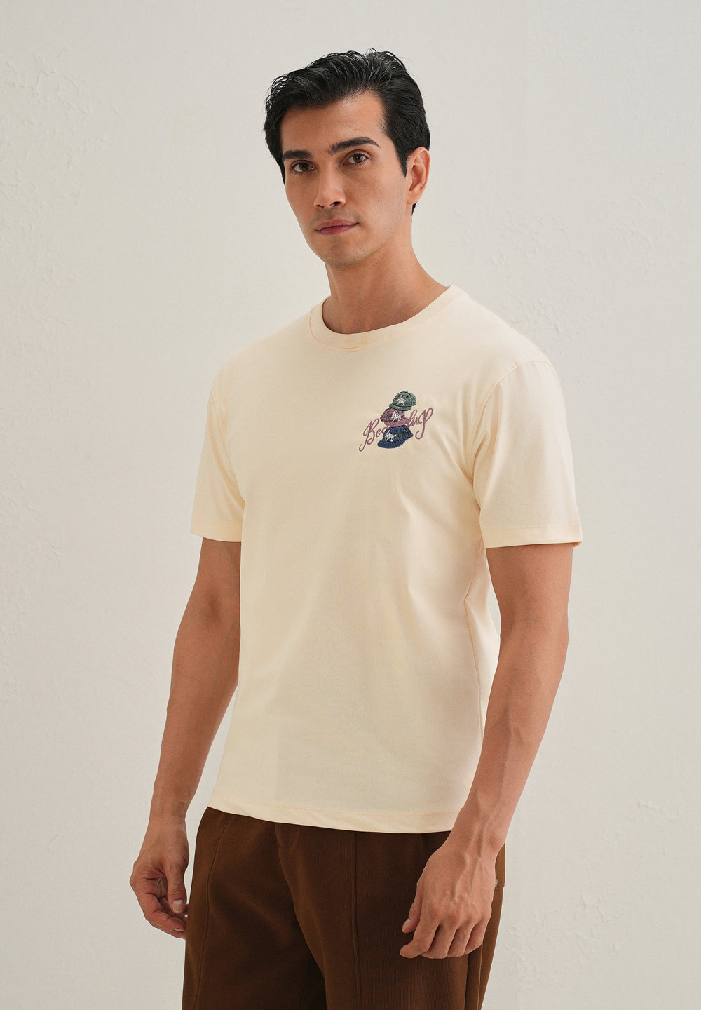 Cream Back Print Regular Fit T-Shirt