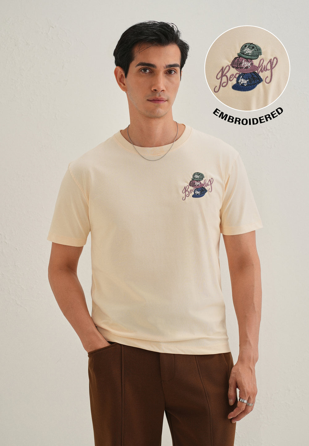 Cream Back Print Regular Fit T-Shirt