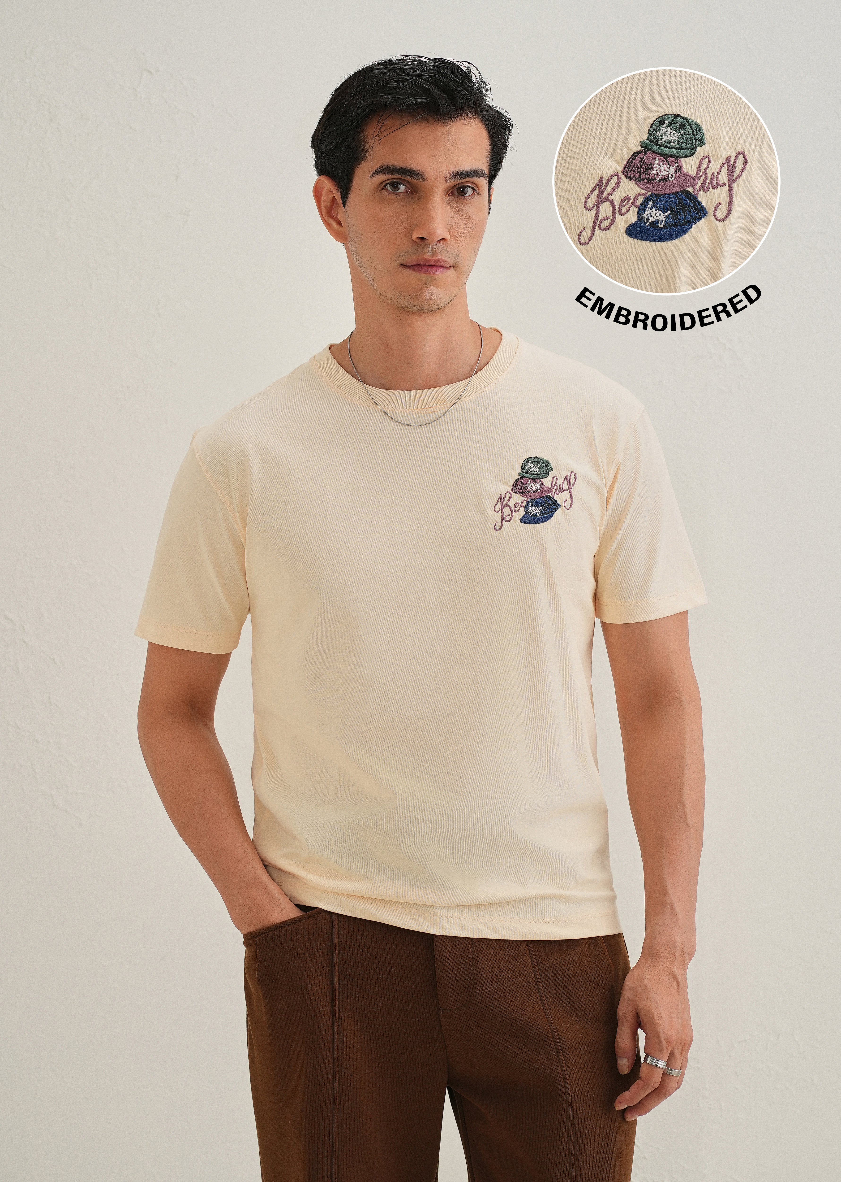 Cream Back Print Regular Fit T-Shirt