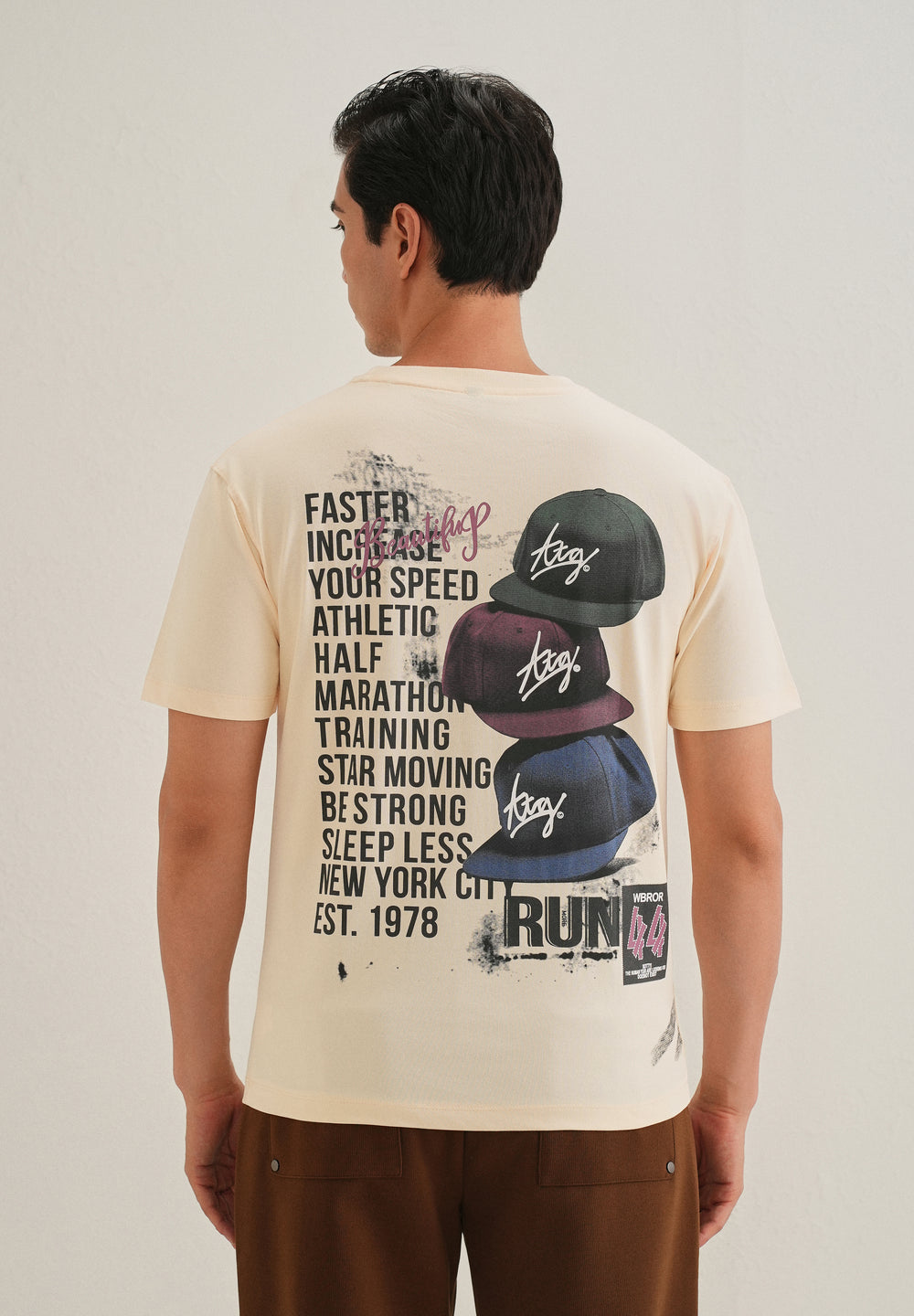 Cream Back Print Regular Fit T-Shirt