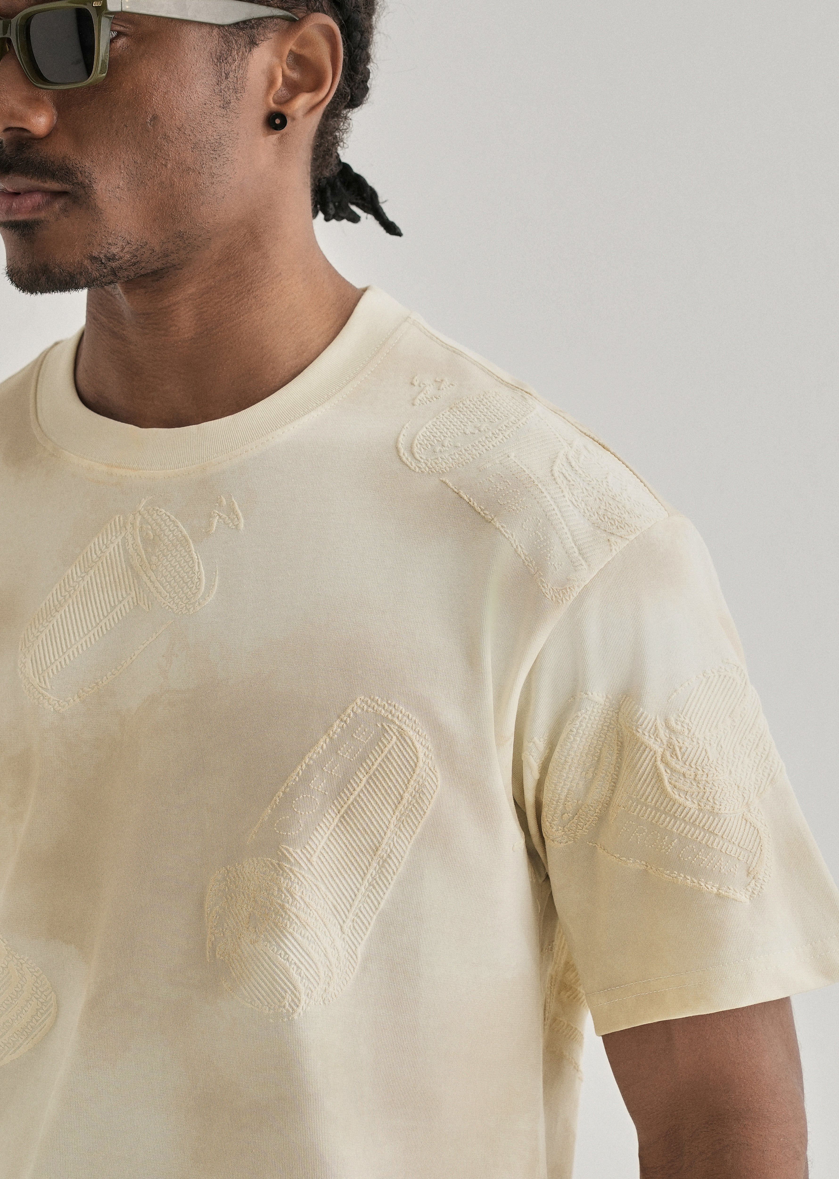 Cream Beige Printed Oversized T-shirt