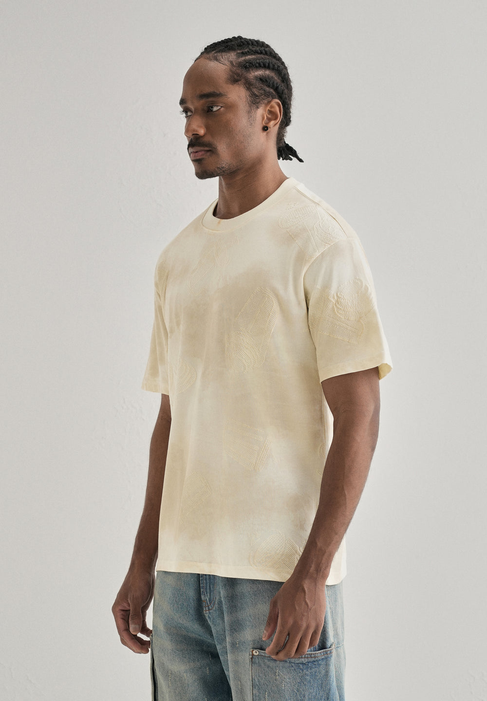 Cream Beige Printed Oversized T-shirt