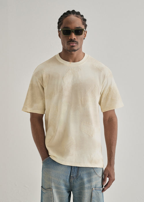 Cream Beige Printed Oversized T-shirt