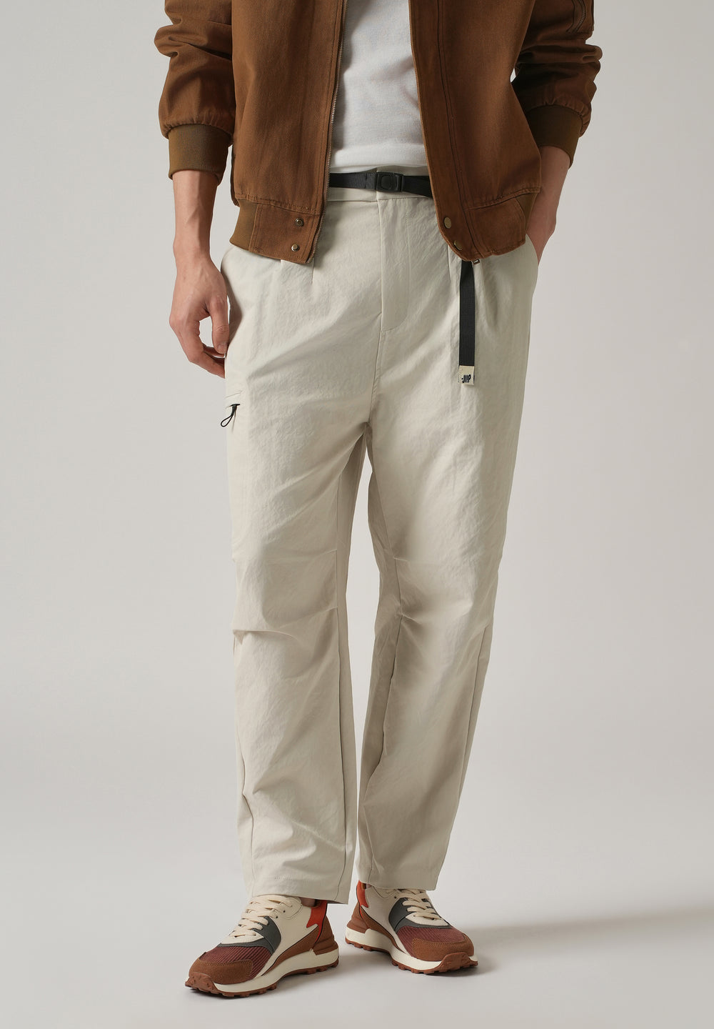 Cream Twill Belt Relaxed Fit Pant