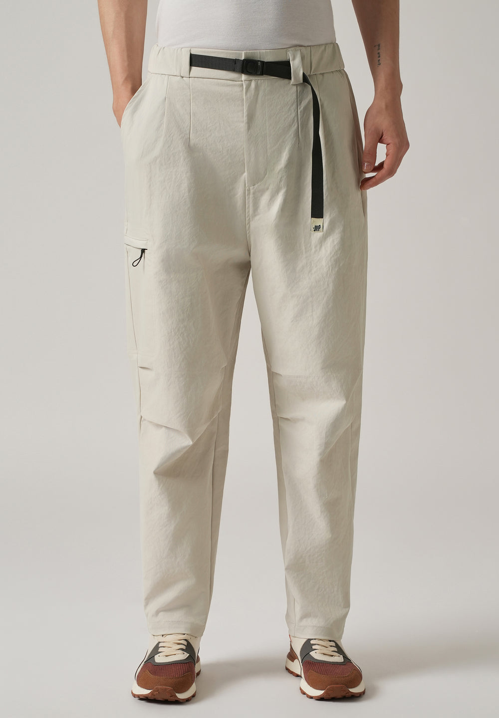 Cream Twill Belt Relaxed Fit Pant