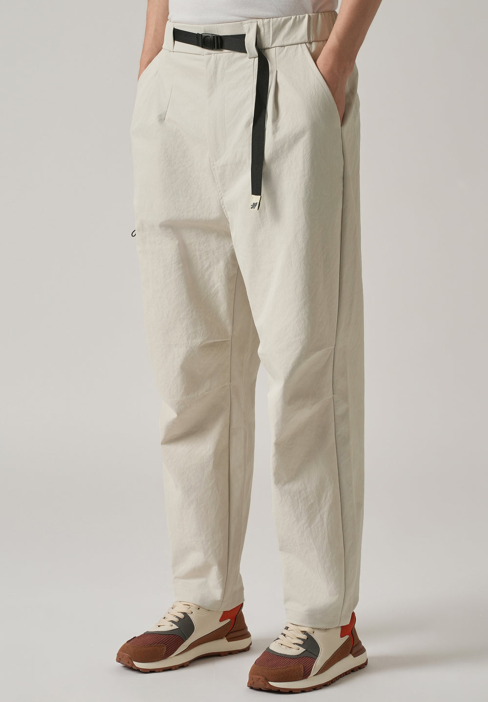 Cream Twill Belt Relaxed Fit Pant
