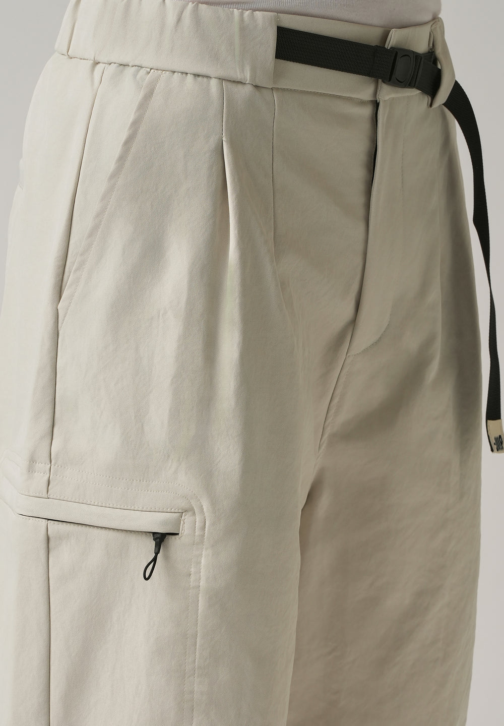 Cream Twill Belt Relaxed Fit Pant