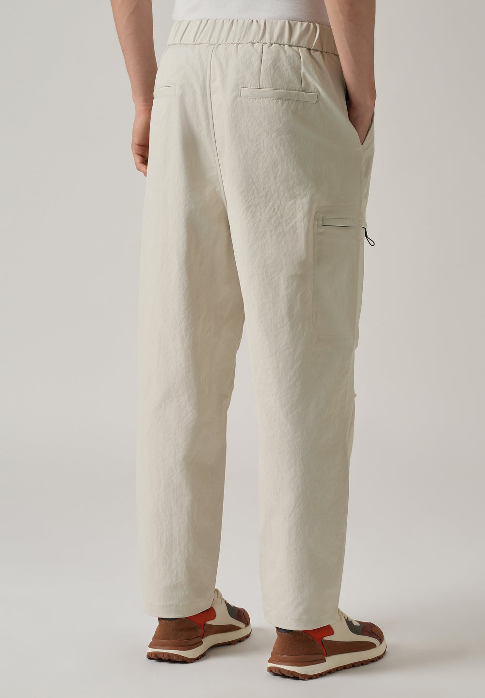 Cream Twill Belt Relaxed Fit Pant