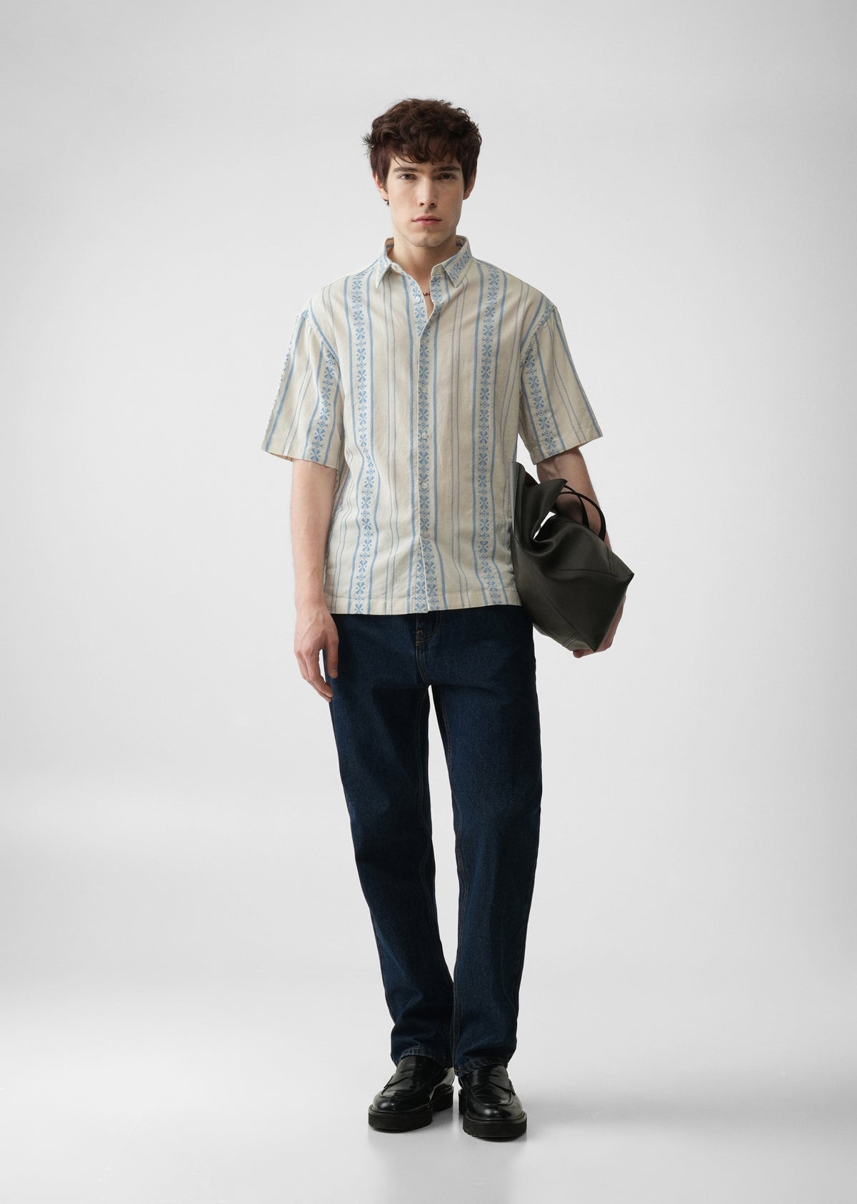 Blue Jacquard Stripe Cotton Shirt