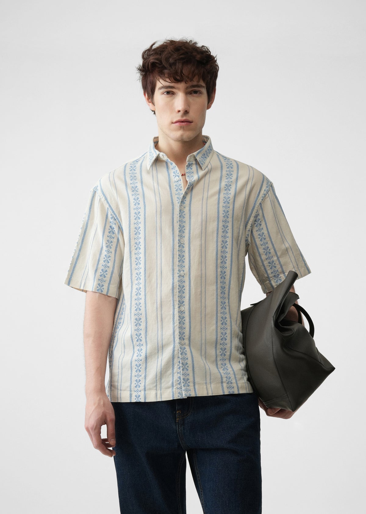 Blue Jacquard Stripe Cotton Shirt