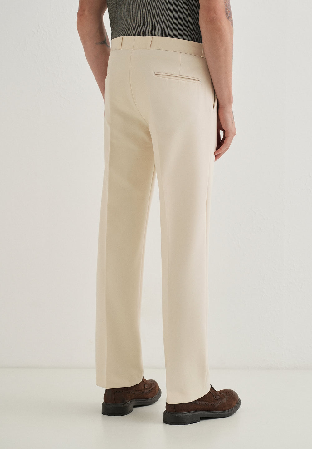 Cream Button-Tab Pleat Trouser