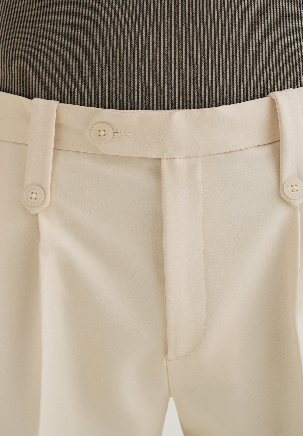 Cream Button-Tab Pleat Trouser