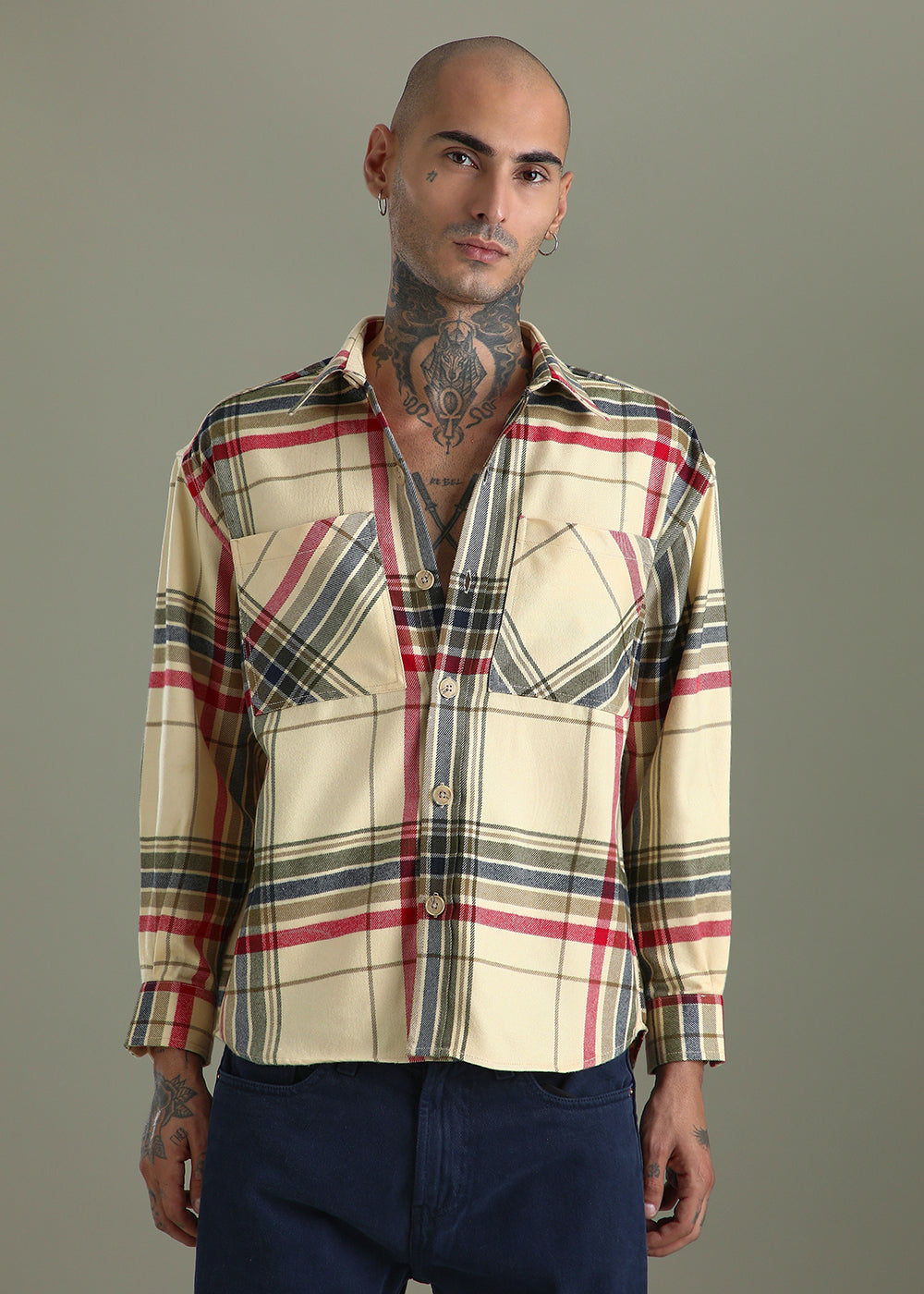 Cream Checked Relaxed Fit Shacket