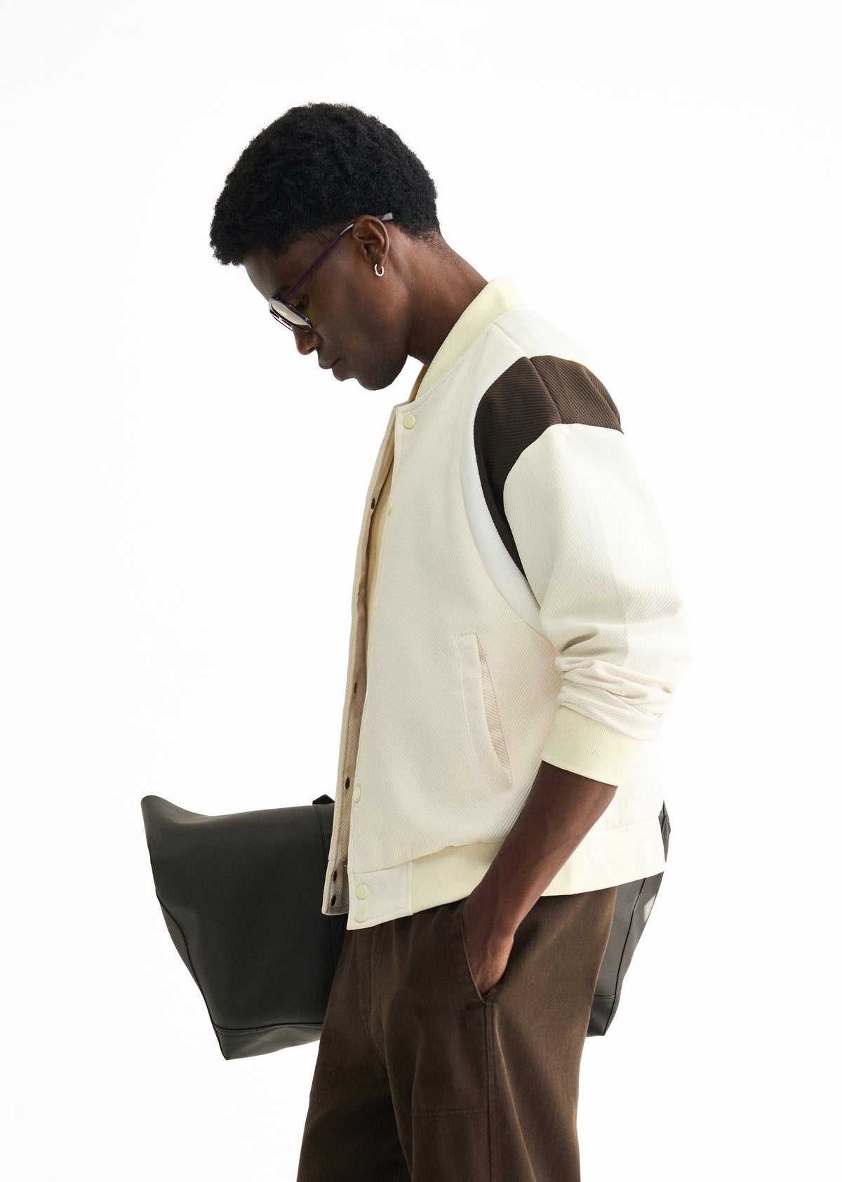 Cream Colorblocked Bomber Jacket
