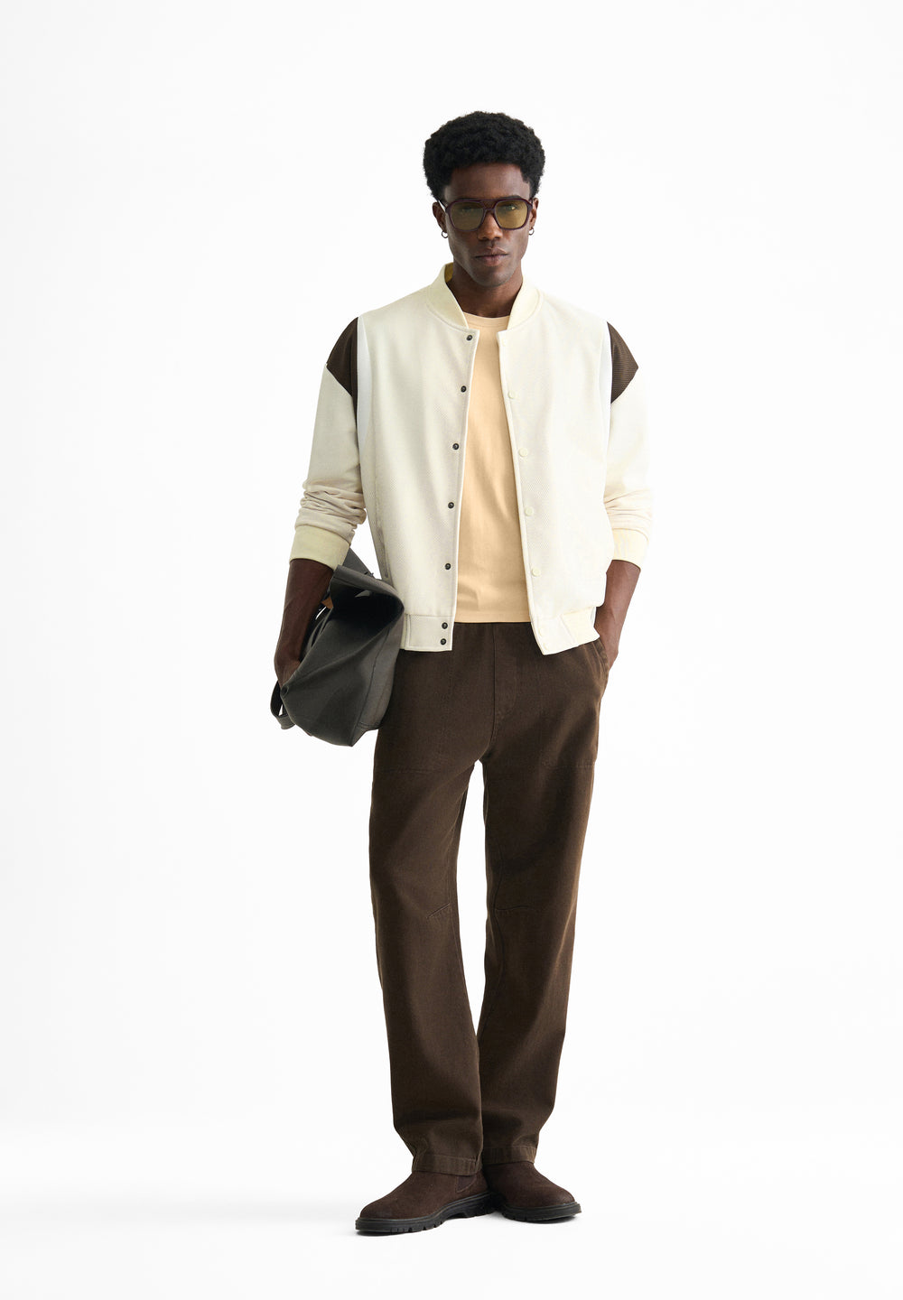 Cream Colorblocked Bomber Jacket