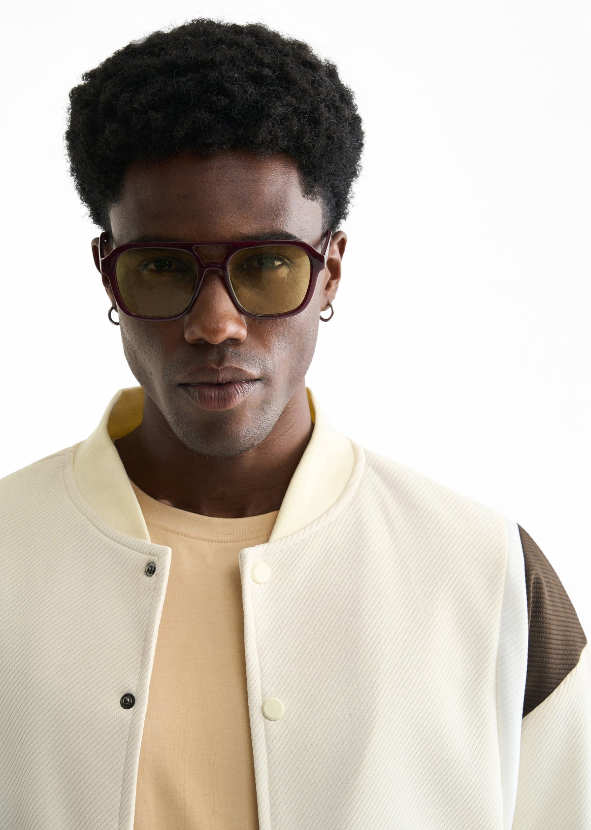 Cream Colorblocked Bomber Jacket