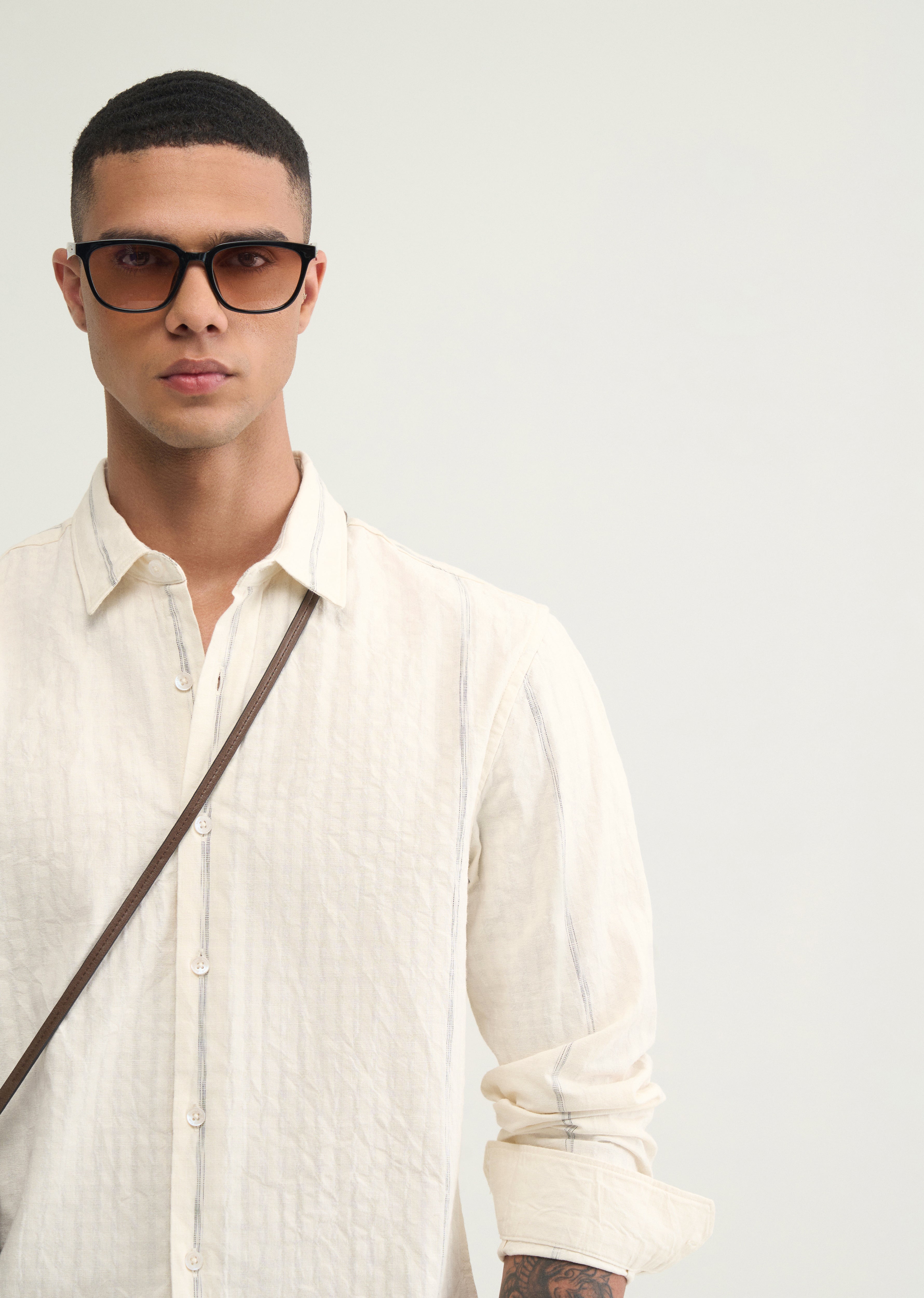Cream Contrast Striped Cotton Shirt