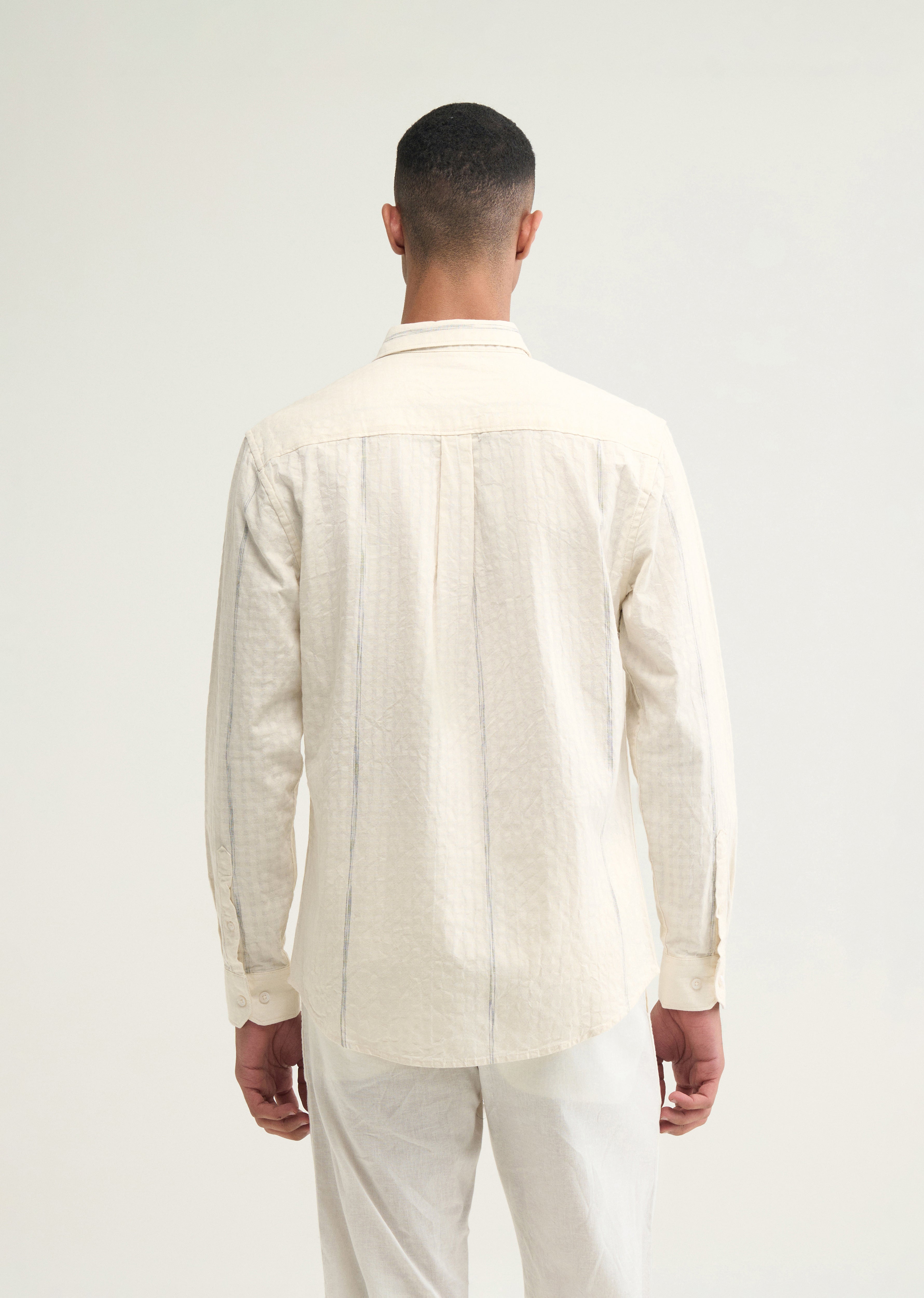 Cream Contrast Striped Cotton Shirt