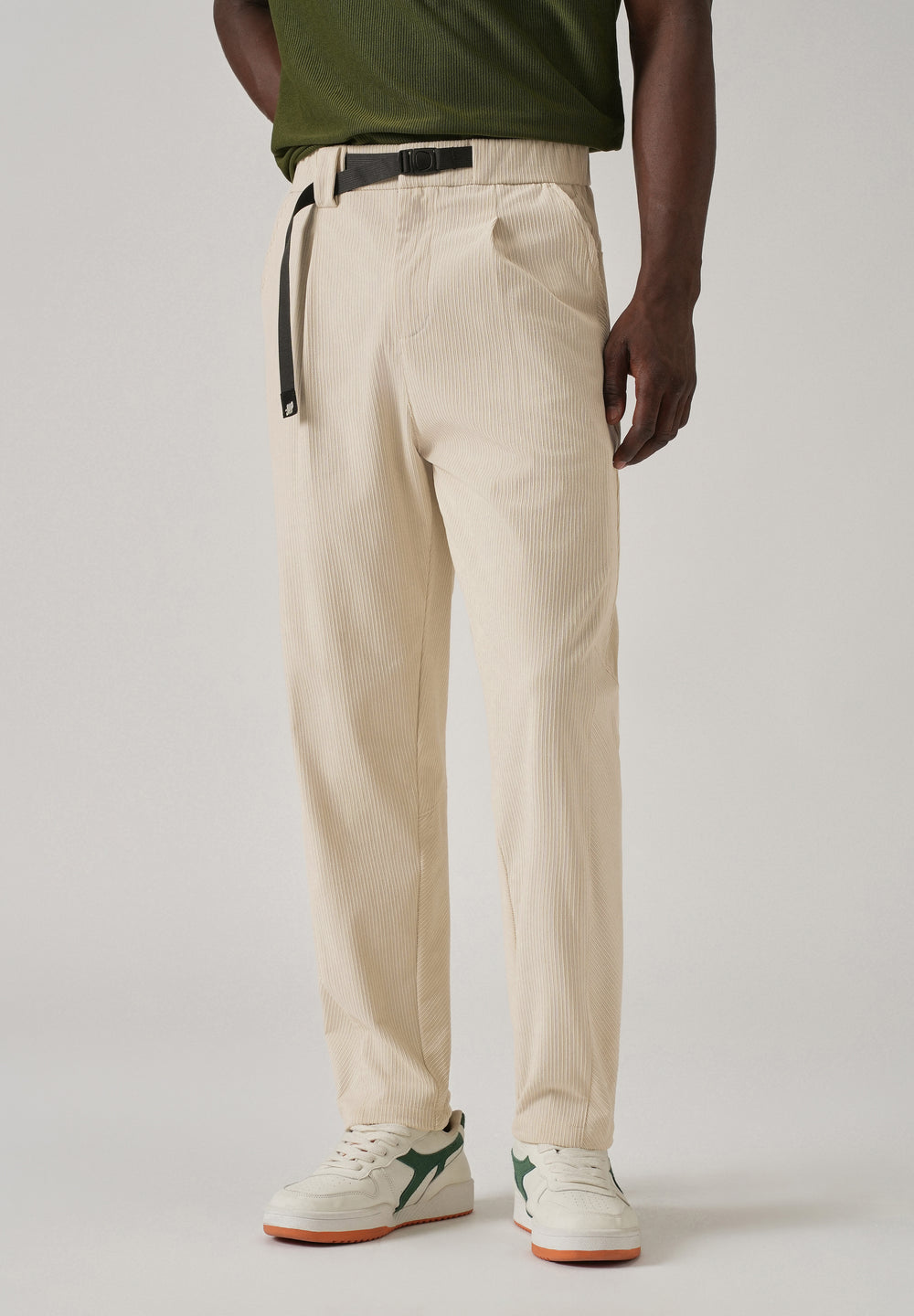 Cream Corduroy Belted Pant