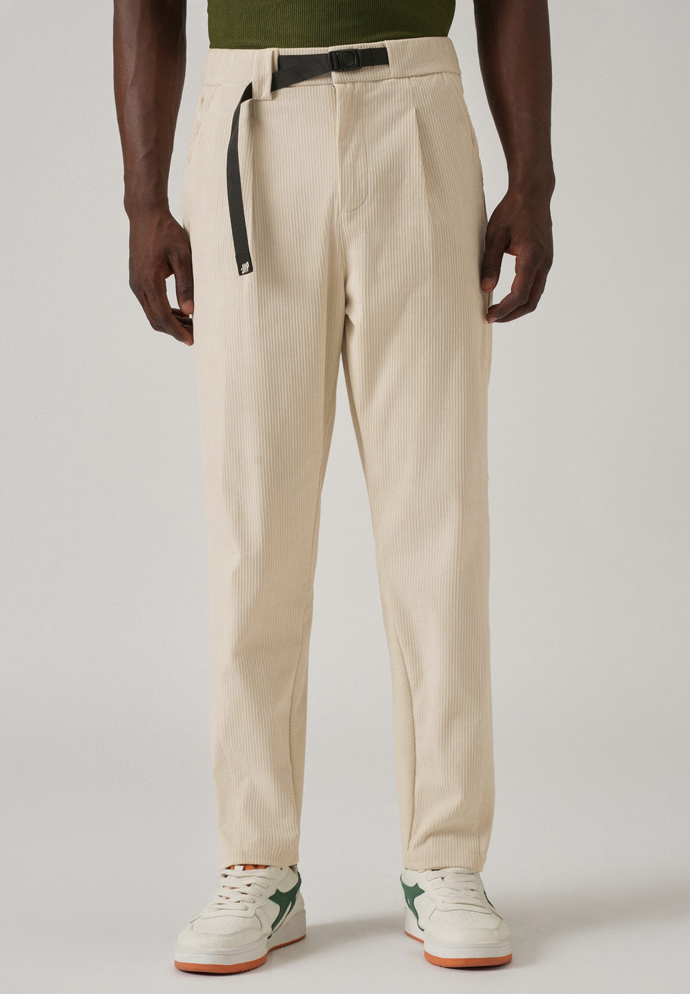 Cream Corduroy Belted Pant