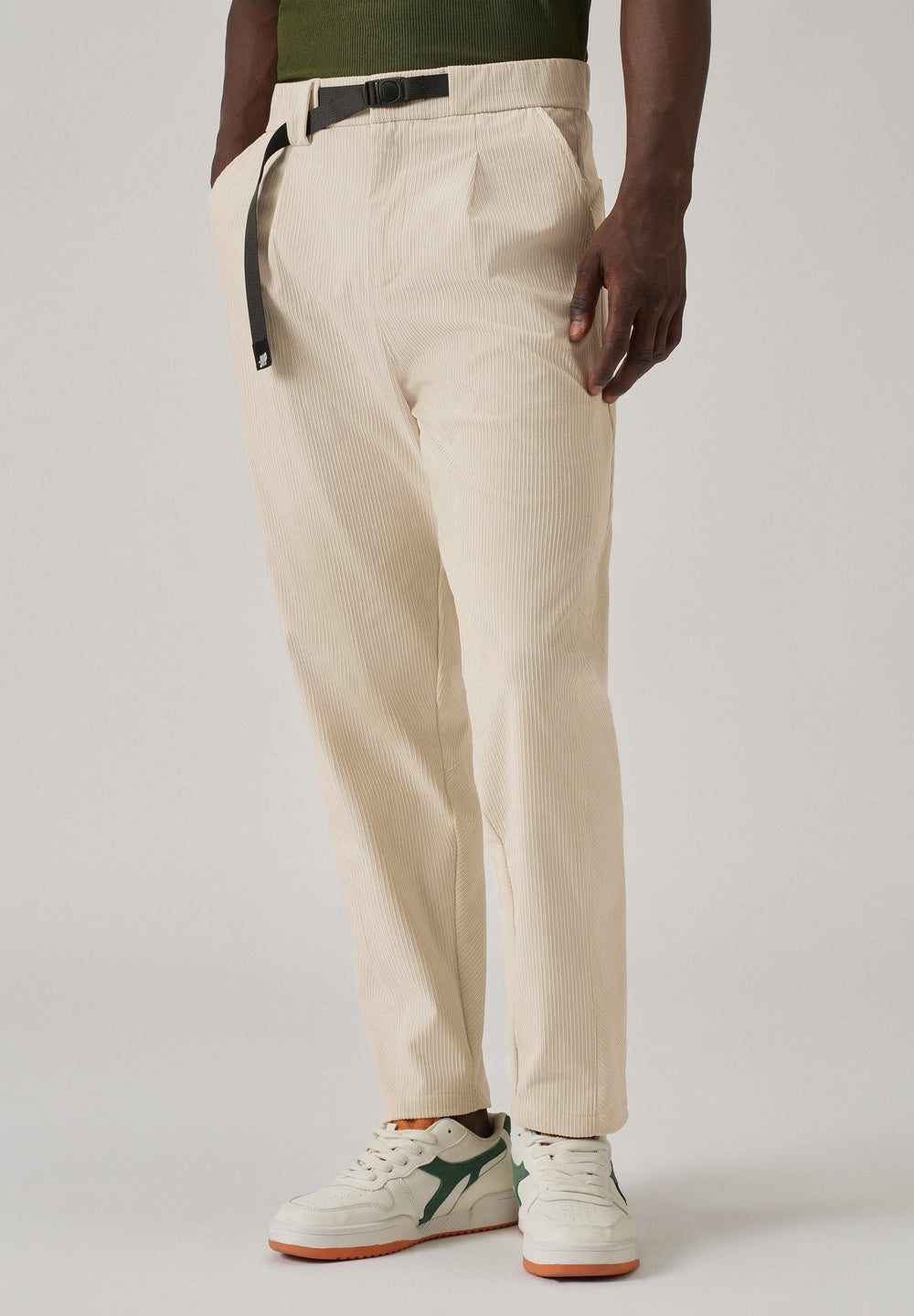 Cream Corduroy Belted Pant
