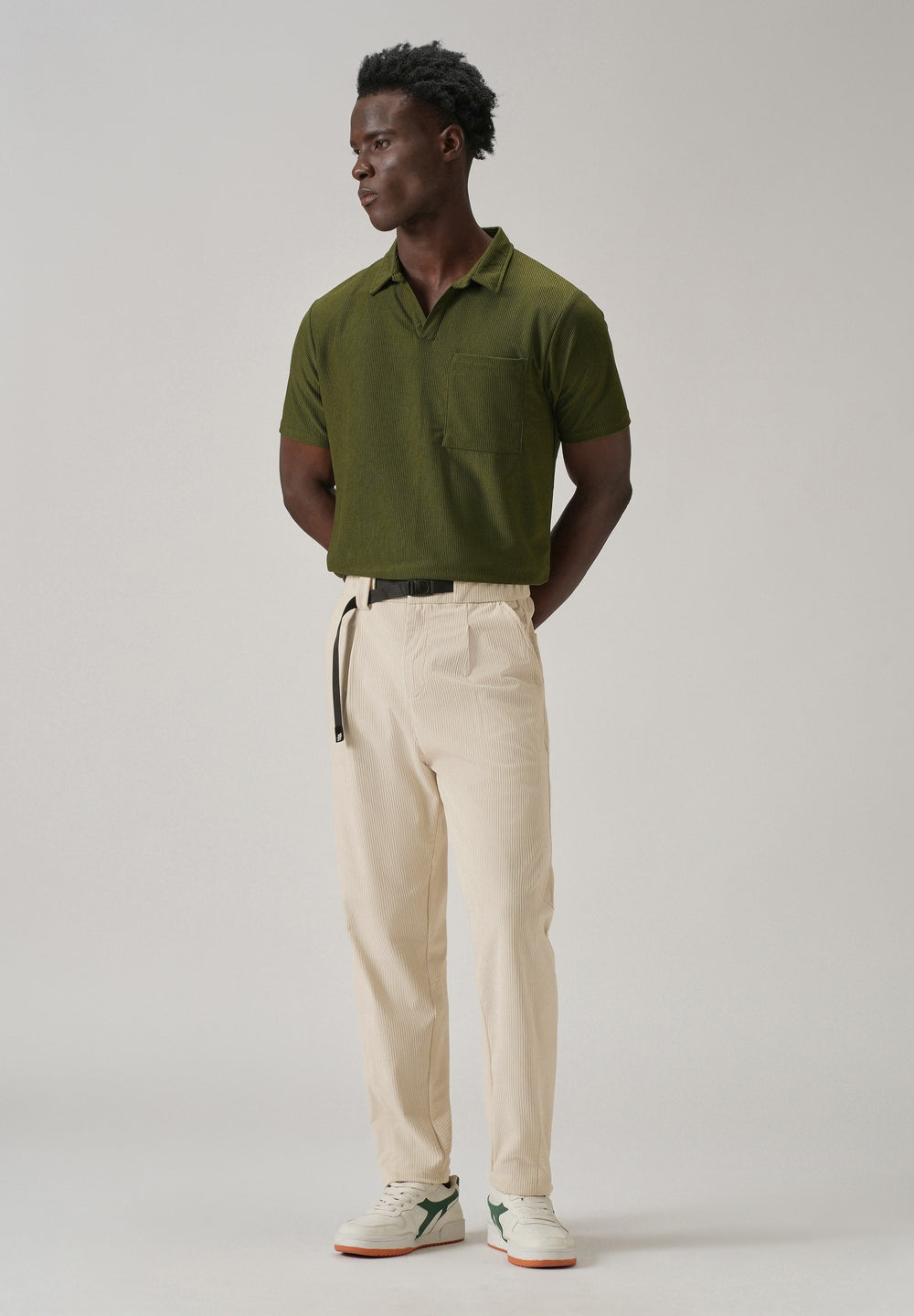 Cream Corduroy Belted Pant