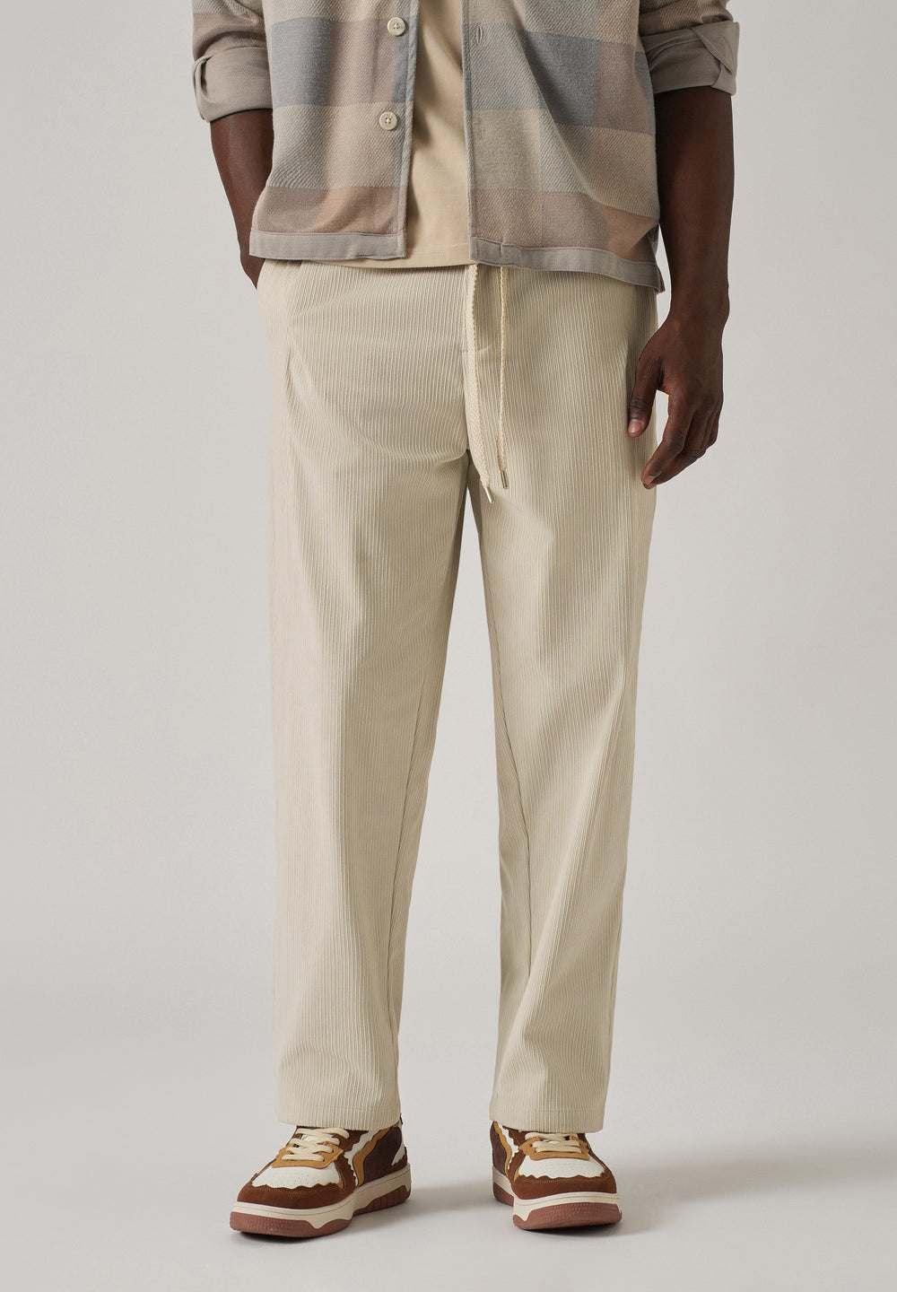 Cream Corduroy Drawstring Pant