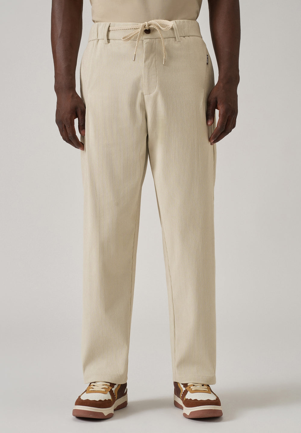 Cream Corduroy Drawstring Pant