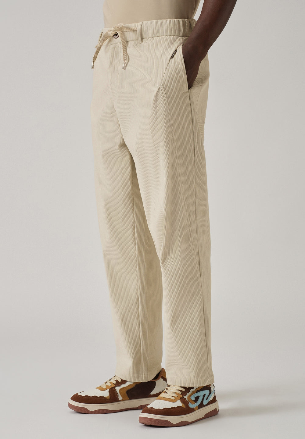 Cream Corduroy Drawstring Pant