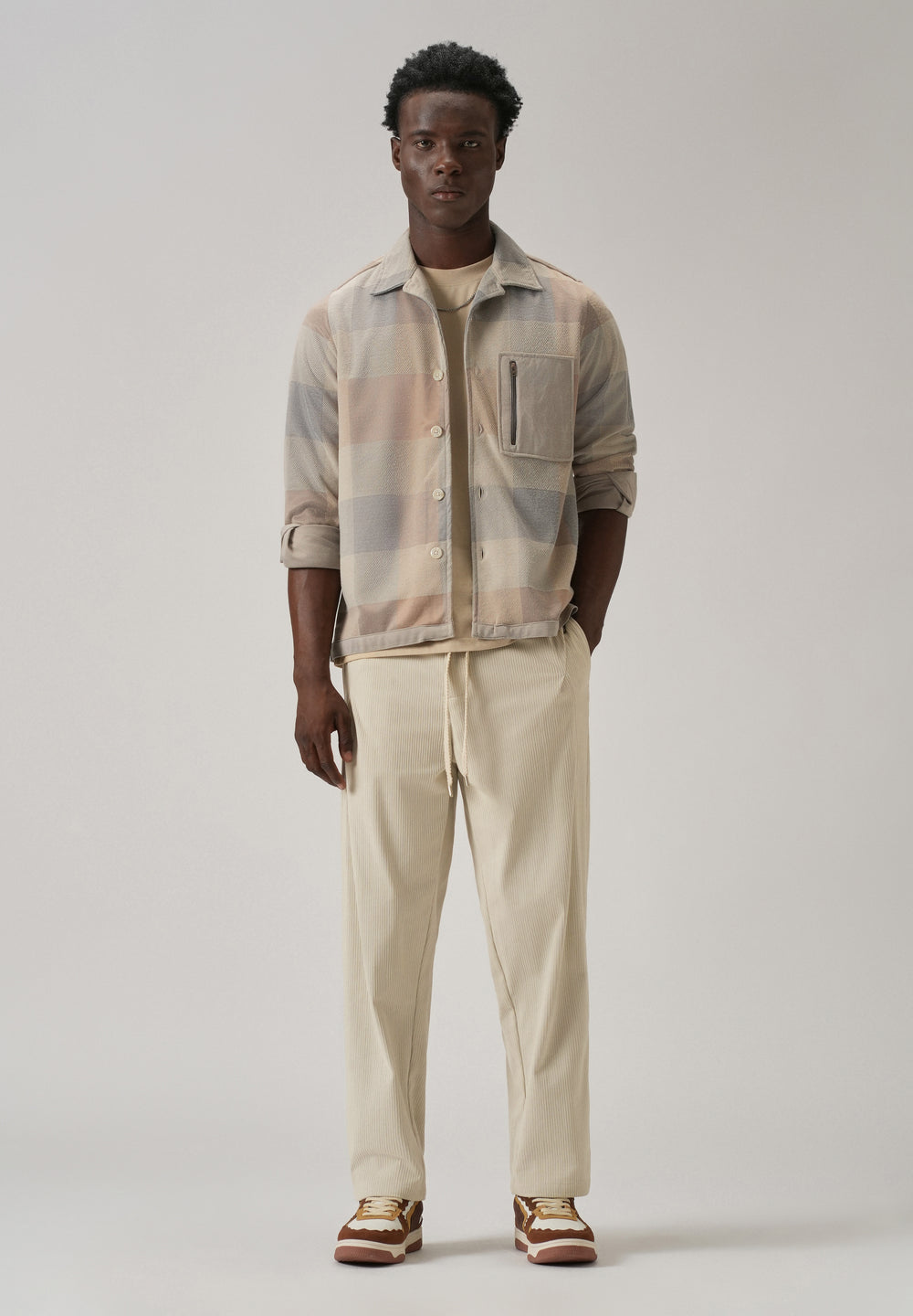 Cream Corduroy Drawstring Pant